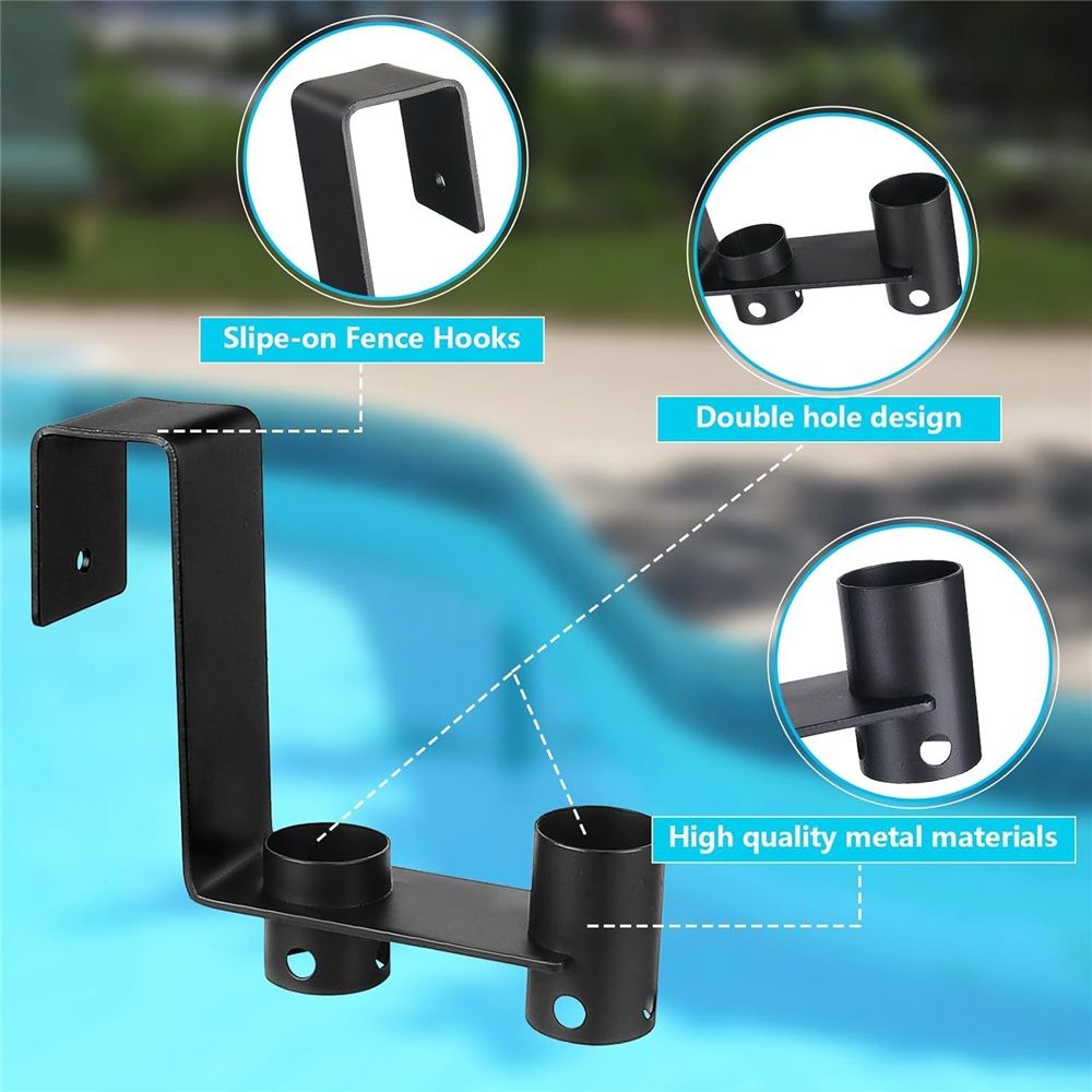 2 Pcs Pool Fence Hooks, Pool Tool Organizer, for Hanging Pool Cleaning Accessory, Pool Pole,Brush, Leaf Skimmer Net,Vacuum Head, Suitable 3/4 Inch to 1-1/4 inch Railing (Black) - Image 2