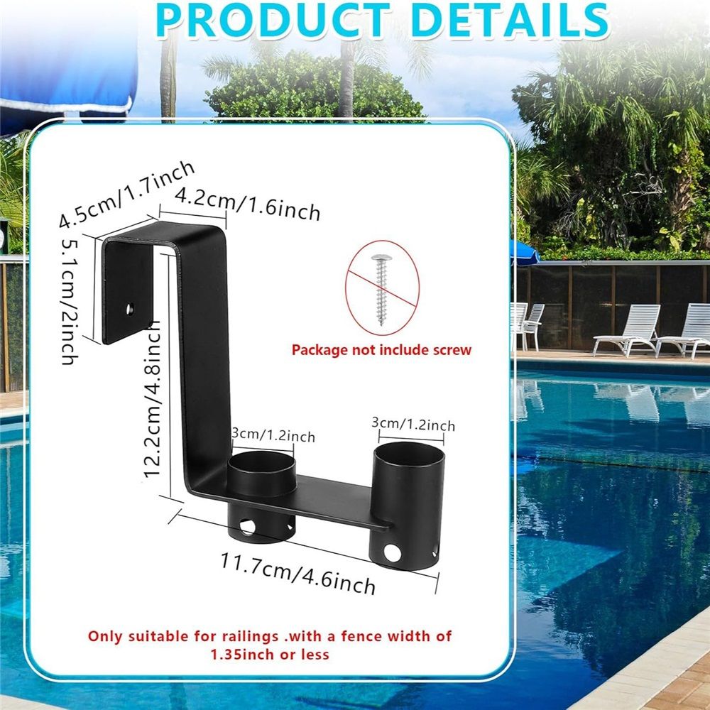 2 Pcs Pool Fence Hooks, Pool Tool Organizer, for Hanging Pool Cleaning Accessory, Pool Pole,Brush, Leaf Skimmer Net,Vacuum Head, Suitable 3/4 Inch to 1-1/4 inch Railing (Black) - Image 3