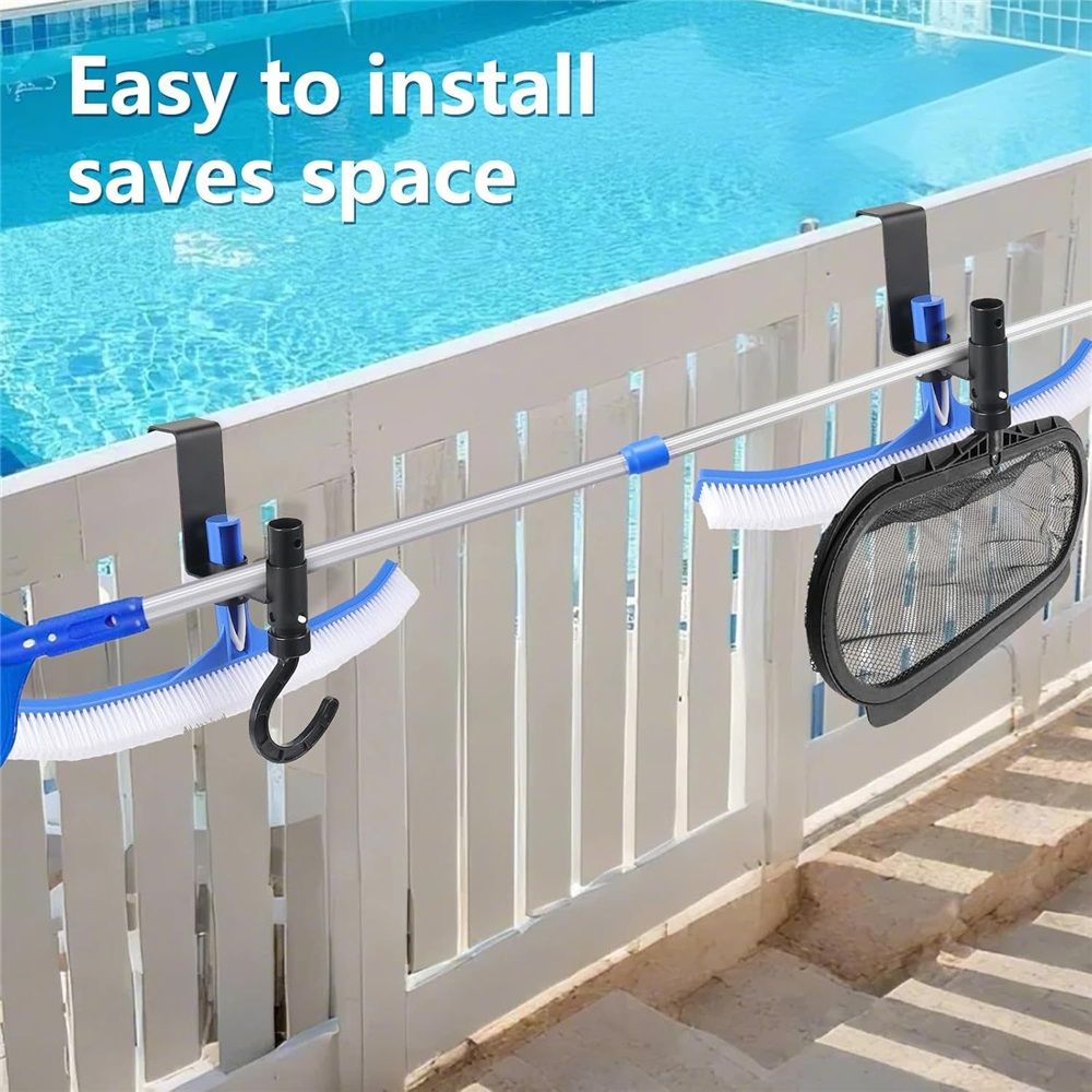 2 Pcs Pool Fence Hooks, Pool Tool Organizer, for Hanging Pool Cleaning Accessory, Pool Pole,Brush, Leaf Skimmer Net,Vacuum Head, Suitable 3/4 Inch to 1-1/4 inch Railing (Black) - Image 4