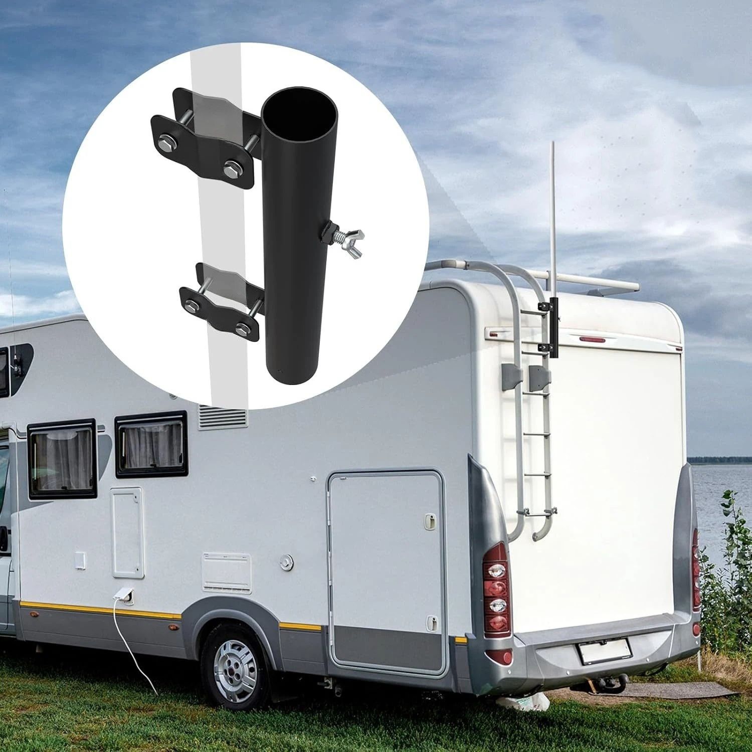 RV Ladder Mounted Flagpole Holder | Allows for a Flag to Fly from Your RV's Ladder | Compatible with Most RV Ladder Rails ,Black - Image 4
