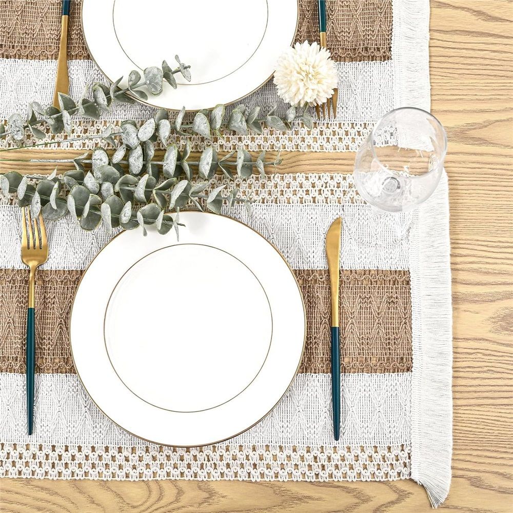 Placemats Set of 4, Table Decor and Farmhouse Style Placemats Cotton hemp , for Dining Table, Caramel - Image 2