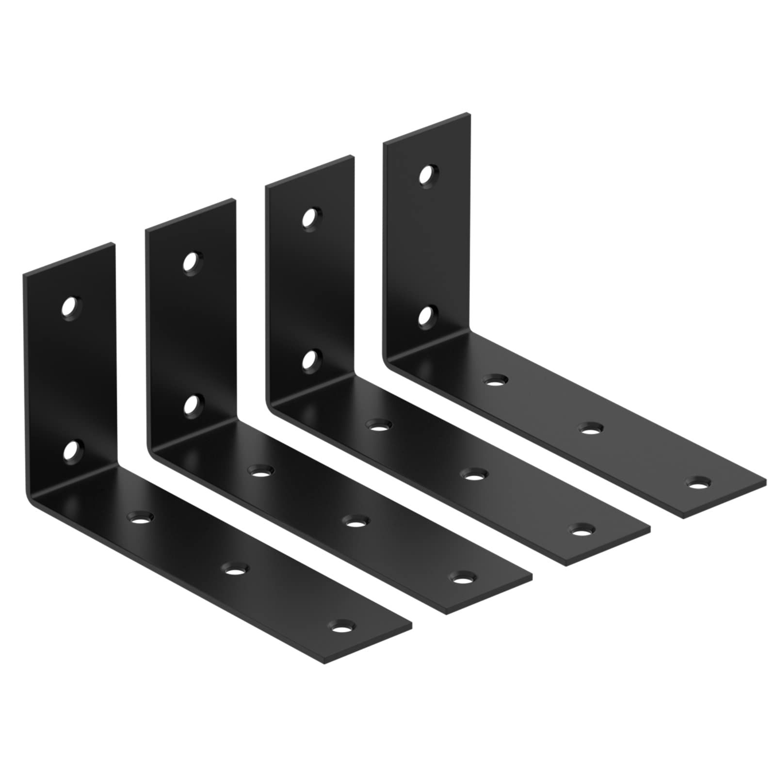 4 pack Black Shelf Bracket, 7 Inch L Brackets Heavy Duty, Stainless Steel Shelf Supports Wall Mounted for Floating Shelves, Includes Hardware - Image 1