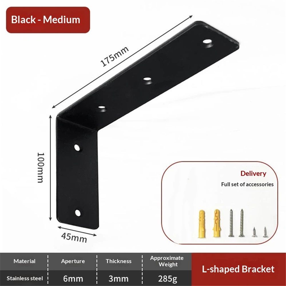 4 pack Black Shelf Bracket, 7 Inch L Brackets Heavy Duty, Stainless Steel Shelf Supports Wall Mounted for Floating Shelves, Includes Hardware - Image 2