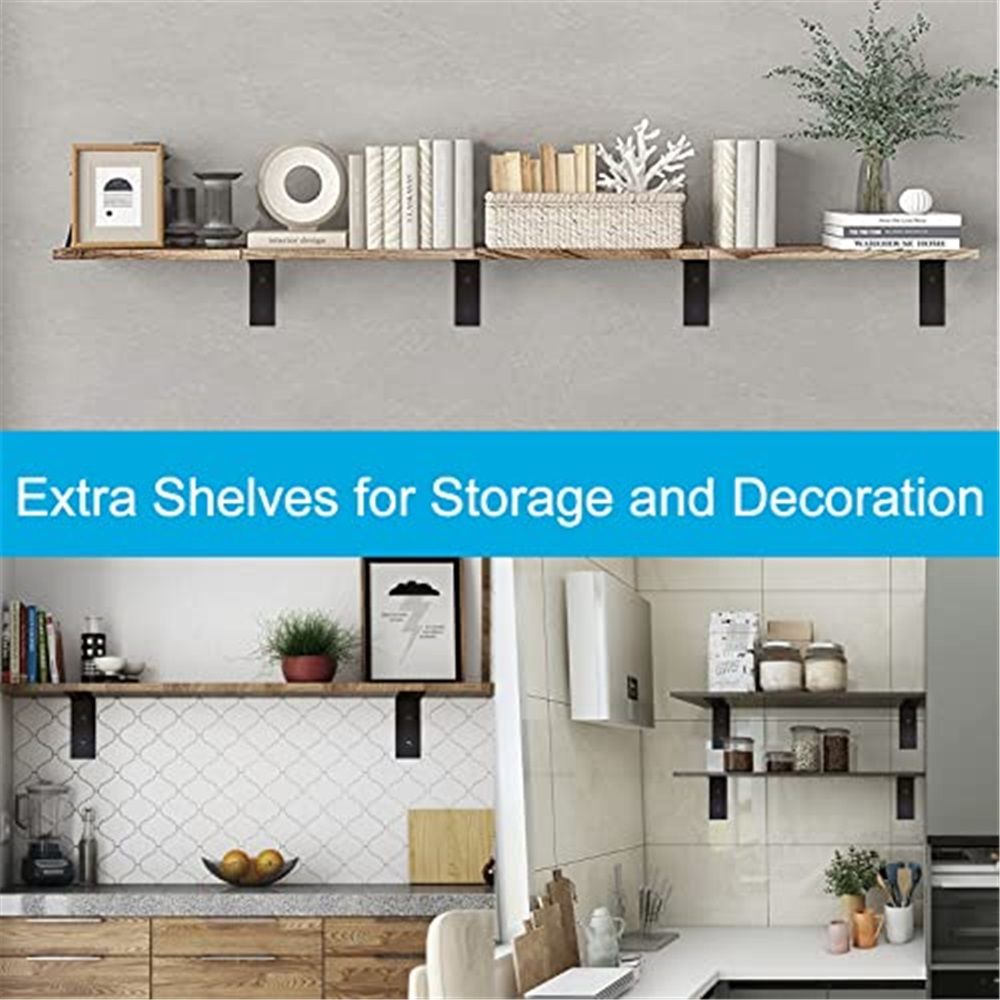 4 pack Black Shelf Bracket, 7 Inch L Brackets Heavy Duty, Stainless Steel Shelf Supports Wall Mounted for Floating Shelves, Includes Hardware - Image 4