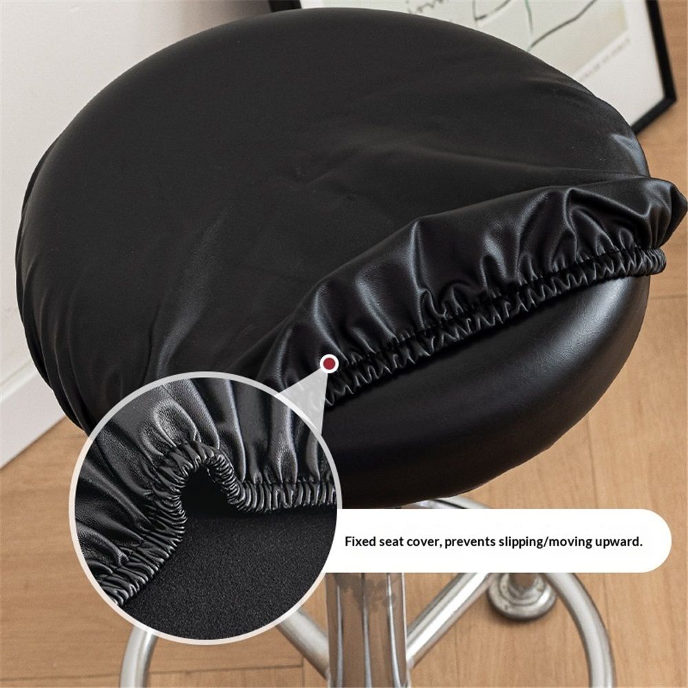 2 pack Round Cover with Elastic for Cushion Barstool, Waterproof Leather Slipcovers, Dia 12-14