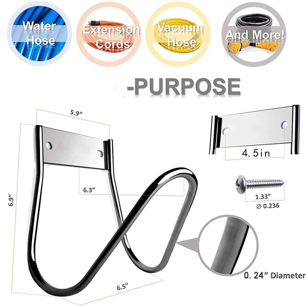 Garden Hose Holder Stainless Steel Small Wall Mount Garden Hose Hook, Ideal for Water, Air, Hydraulic Hose, Ropes, Extension Cords Heavy Duty & Rust Proof - Image 3