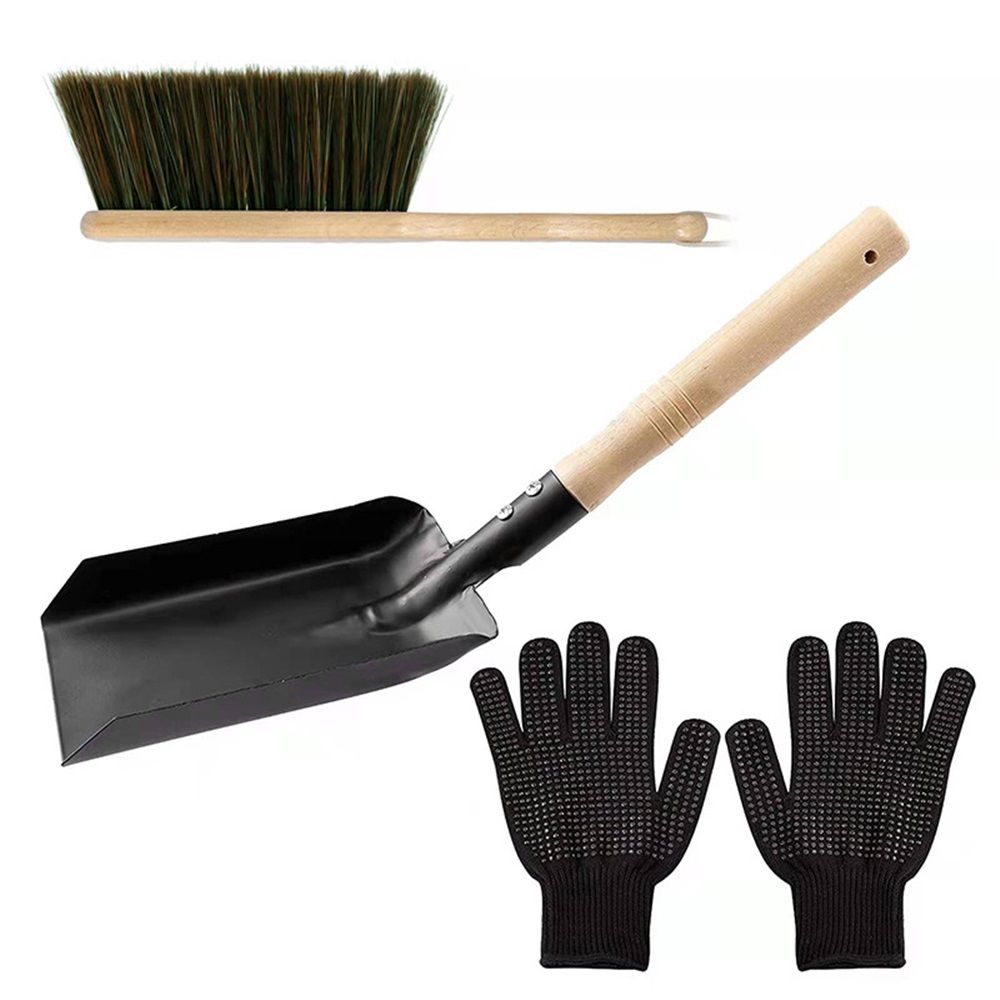 Coal Shovel and Hearth Brush Set Made of Natural Wood and Bristles, Hearth Tidy Set, Fireplace Shovel and Brush, Fireplace Tool Set, Metal Brush Pan Set, Fireplace Tools, Firepit Tools - Image 1