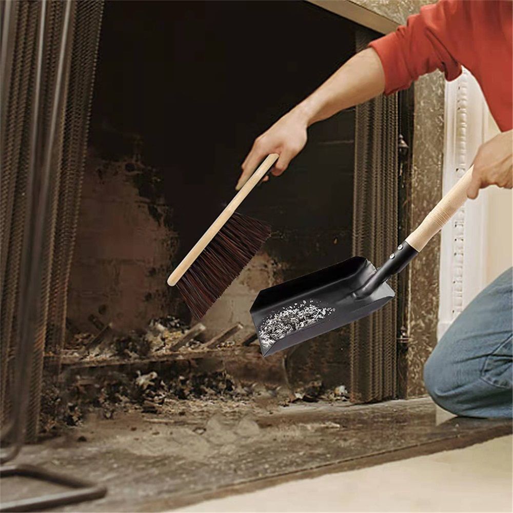 Coal Shovel and Hearth Brush Set Made of Natural Wood and Bristles, Hearth Tidy Set, Fireplace Shovel and Brush, Fireplace Tool Set, Metal Brush Pan Set, Fireplace Tools, Firepit Tools - Image 4