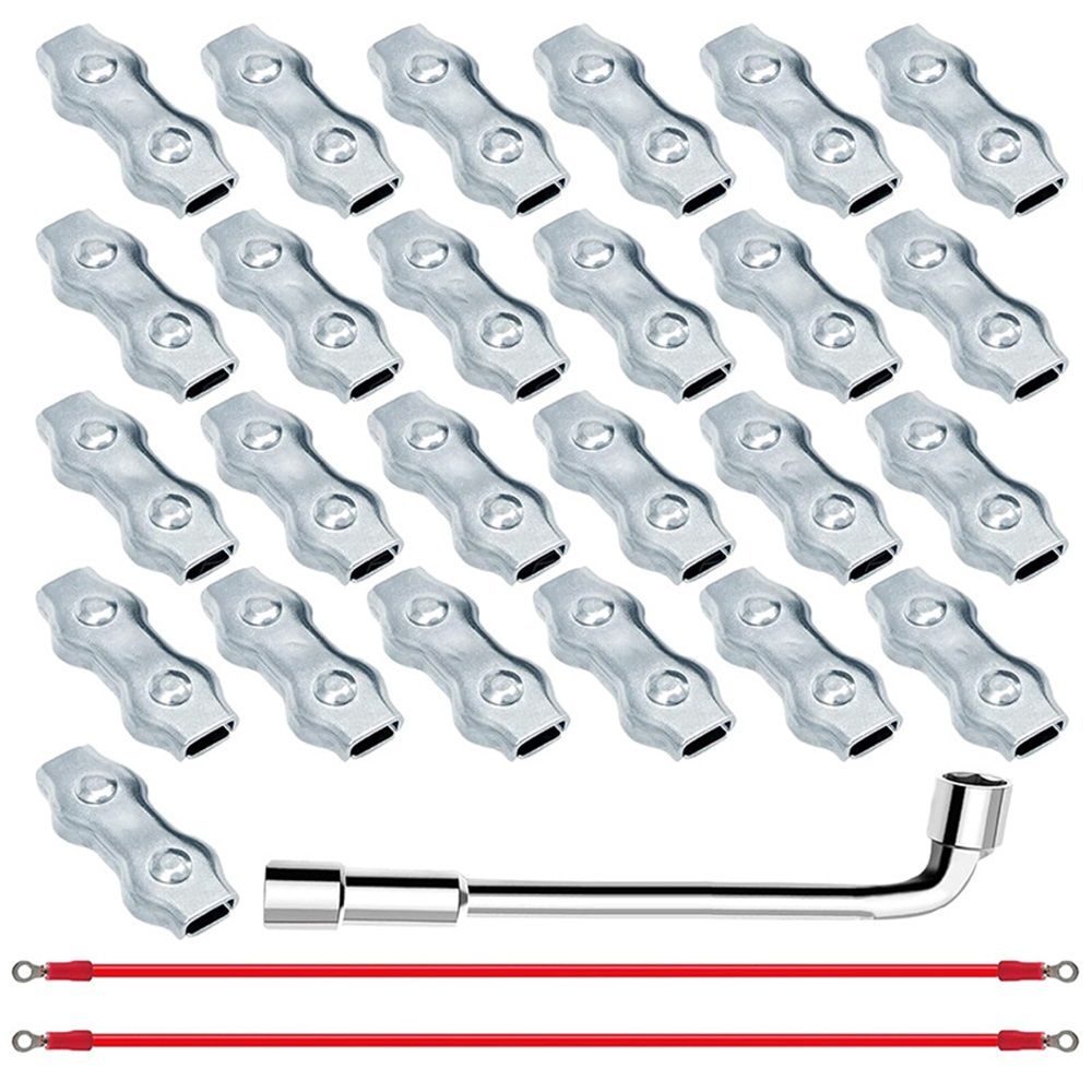 25 PCS M5 Poly Rope Connector Wires Splicer Galvanized Steel Connector Kit for Electric Fences + 3 PCS Polyrope to Polyrope Connector Silicone Copper Conductive Wires + Sleeve Tool - Image 1