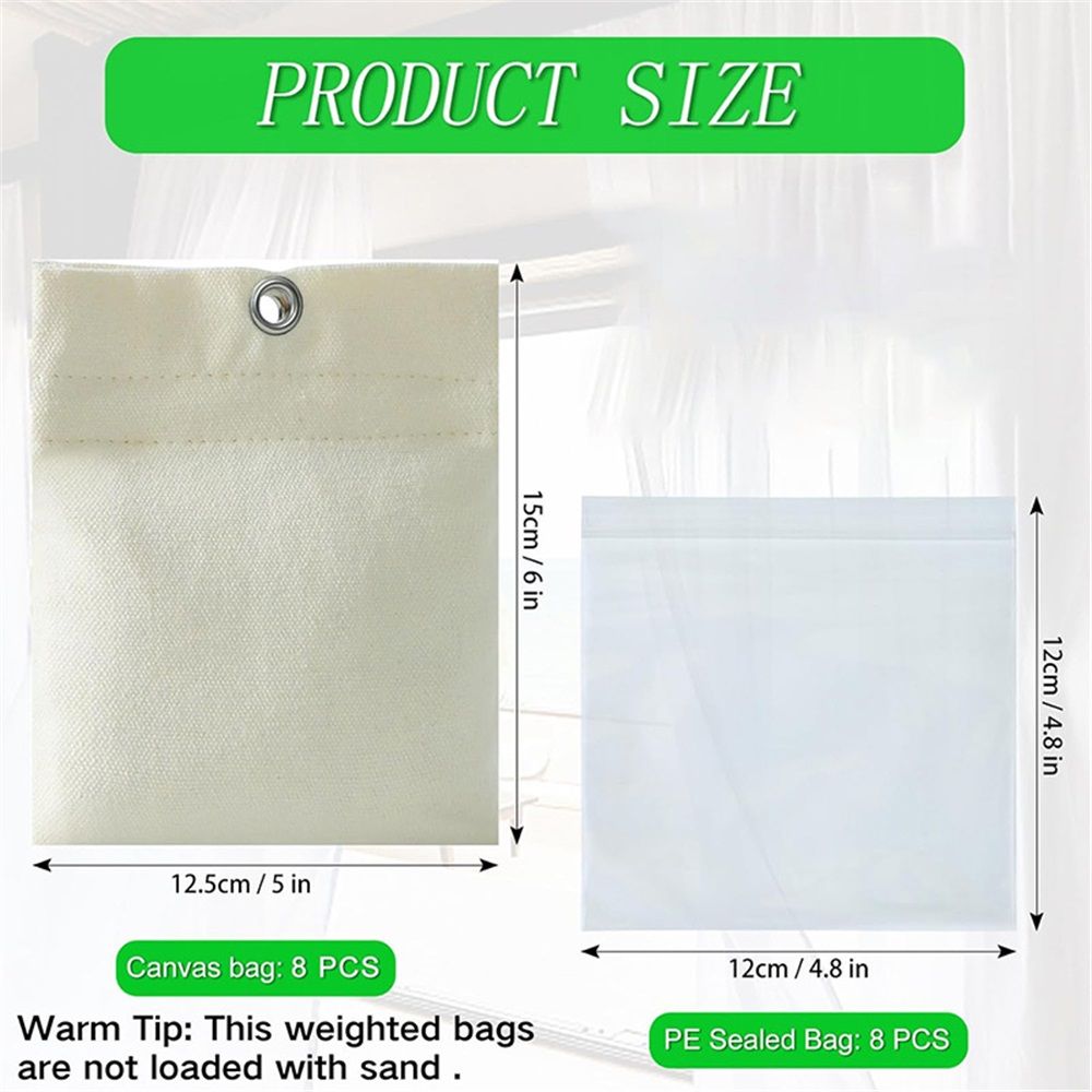 8 Pack Outdoor Curtain Weights, 15oz Outdoor Curtain Sandbag Weighted Bags Drapery Weights Bottom Patio Curtain Weights Bags Holder Clip for Pergola Drapes Cabana Gazebo Garden - Image 3