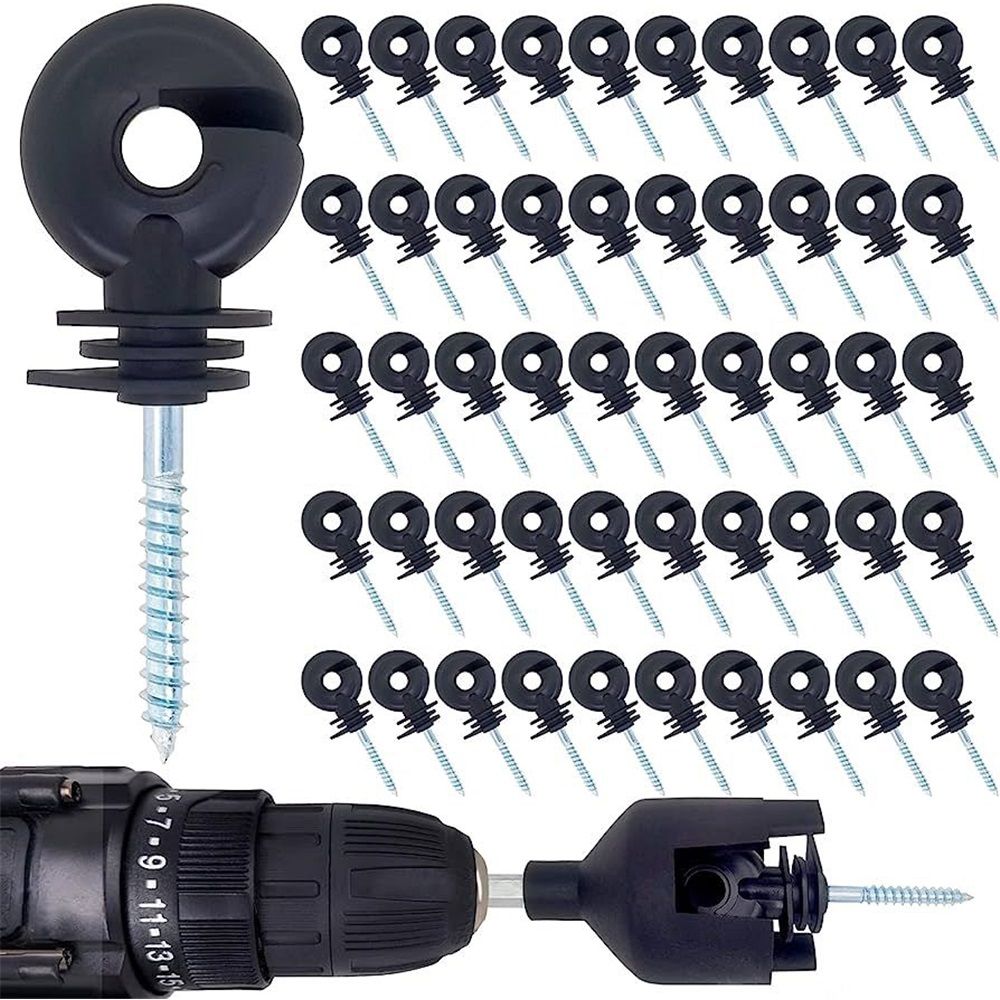 50 Pcs Black Electric Fence Insulator Screw-in Insulator Fence Ring Post Wood Post Insulator and 1 Pc Free Insulator Socket Tool (Grid System Accessories for Animal Husbandry Electronic) - Image 1