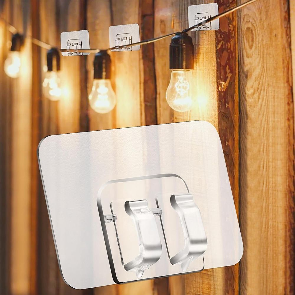 Hooks for Outdoor String Lights Clips: 50Pcs Heavy Duty Light Hook with Waterproof Adhesive Strips - Outside Clear Cord Holders for Hanging Christmas Lighting - Outdoors Sticky Clip - Image 2