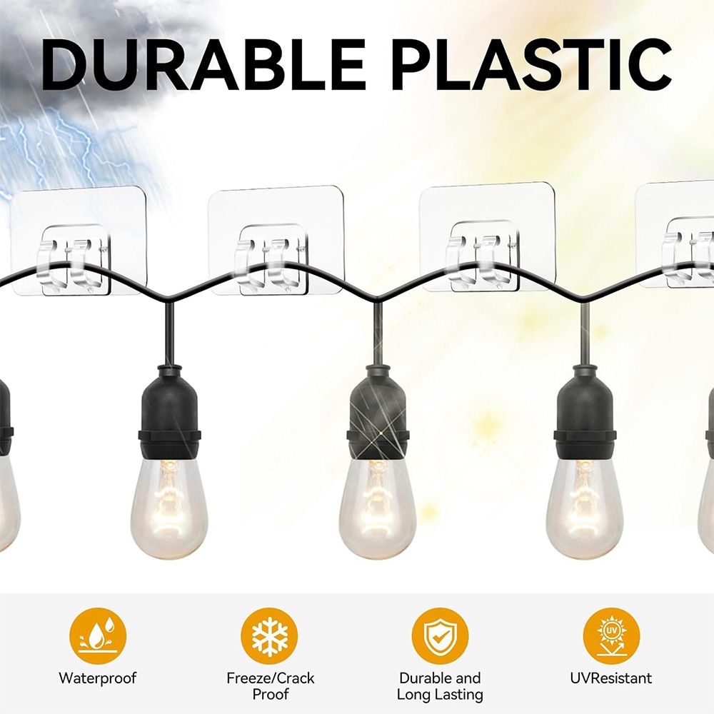 Hooks for Outdoor String Lights Clips: 50Pcs Heavy Duty Light Hook with Waterproof Adhesive Strips - Outside Clear Cord Holders for Hanging Christmas Lighting - Outdoors Sticky Clip - Image 3