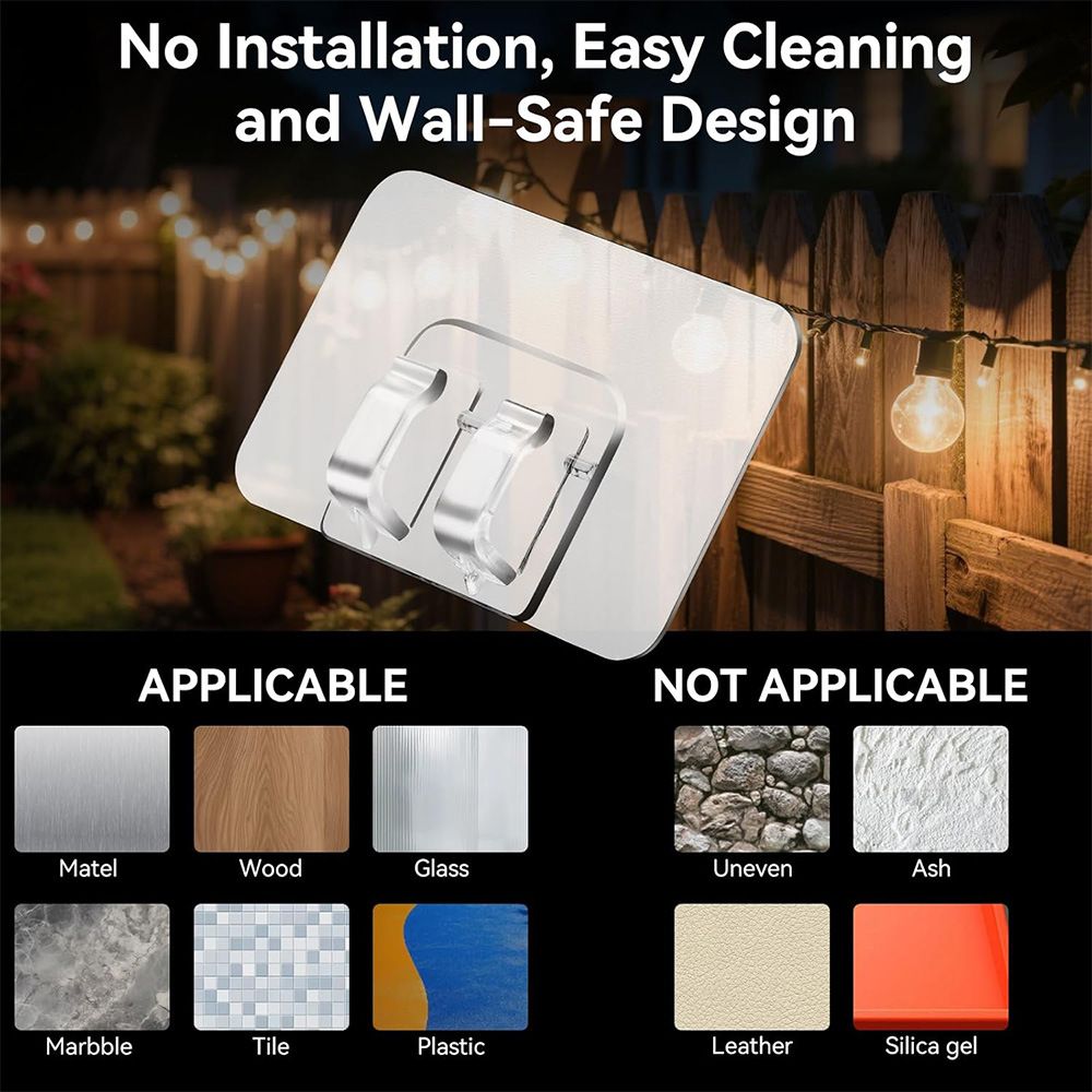 Hooks for Outdoor String Lights Clips: 50Pcs Heavy Duty Light Hook with Waterproof Adhesive Strips - Outside Clear Cord Holders for Hanging Christmas Lighting - Outdoors Sticky Clip - Image 4