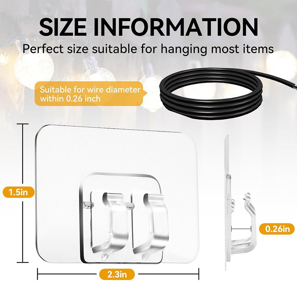 Hooks for Outdoor String Lights Clips: 50Pcs Heavy Duty Light Hook with Waterproof Adhesive Strips - Outside Clear Cord Holders for Hanging Christmas Lighting - Outdoors Sticky Clip - Image 5