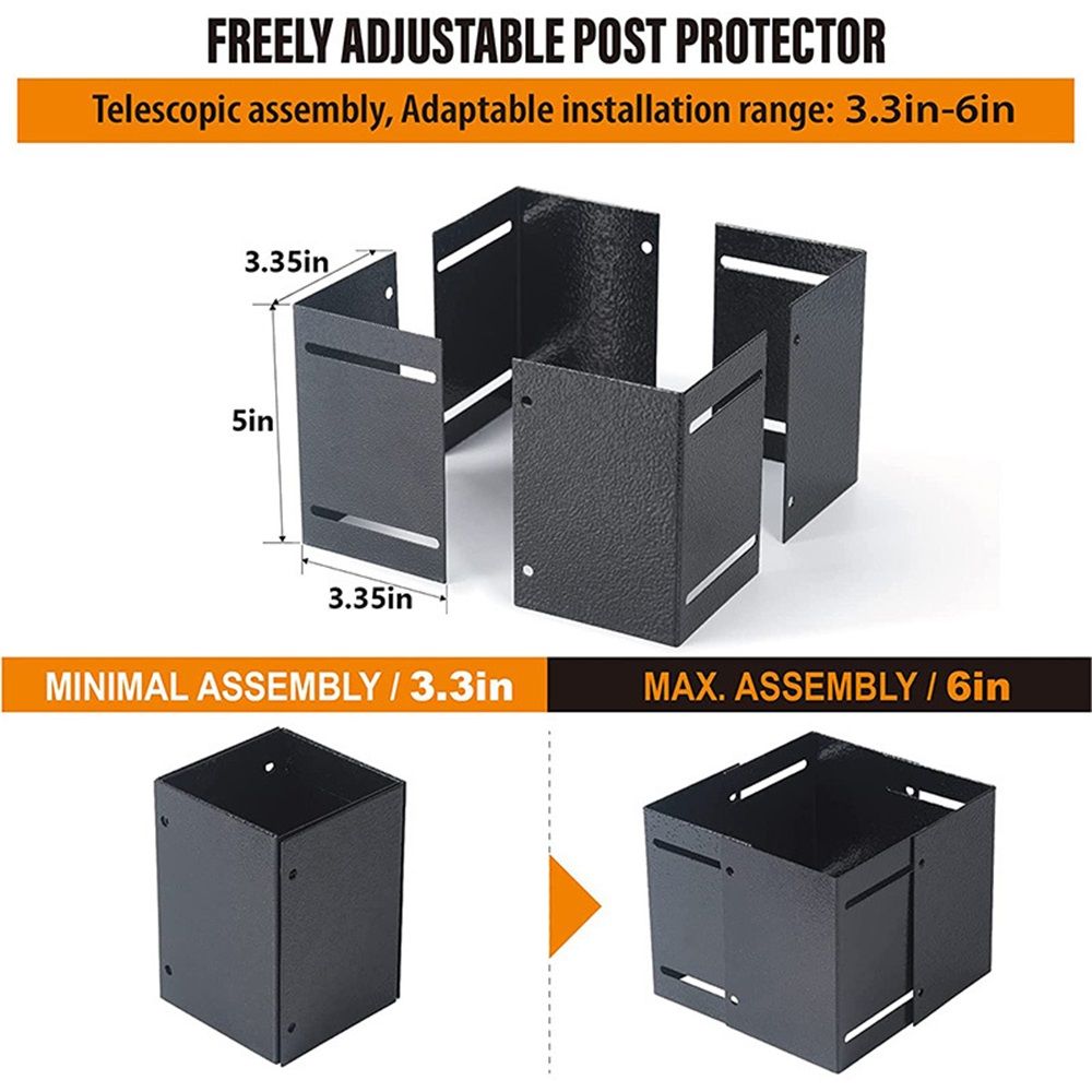 Adjustable Post Protector, 304 Stainless Steel Mailbox Post Protector, Post Sleeve Post Base Protectors for Wooden Mailbox, Deck Railing, Fences, Pergolas, Gazebos, Swing - Black - Image 3