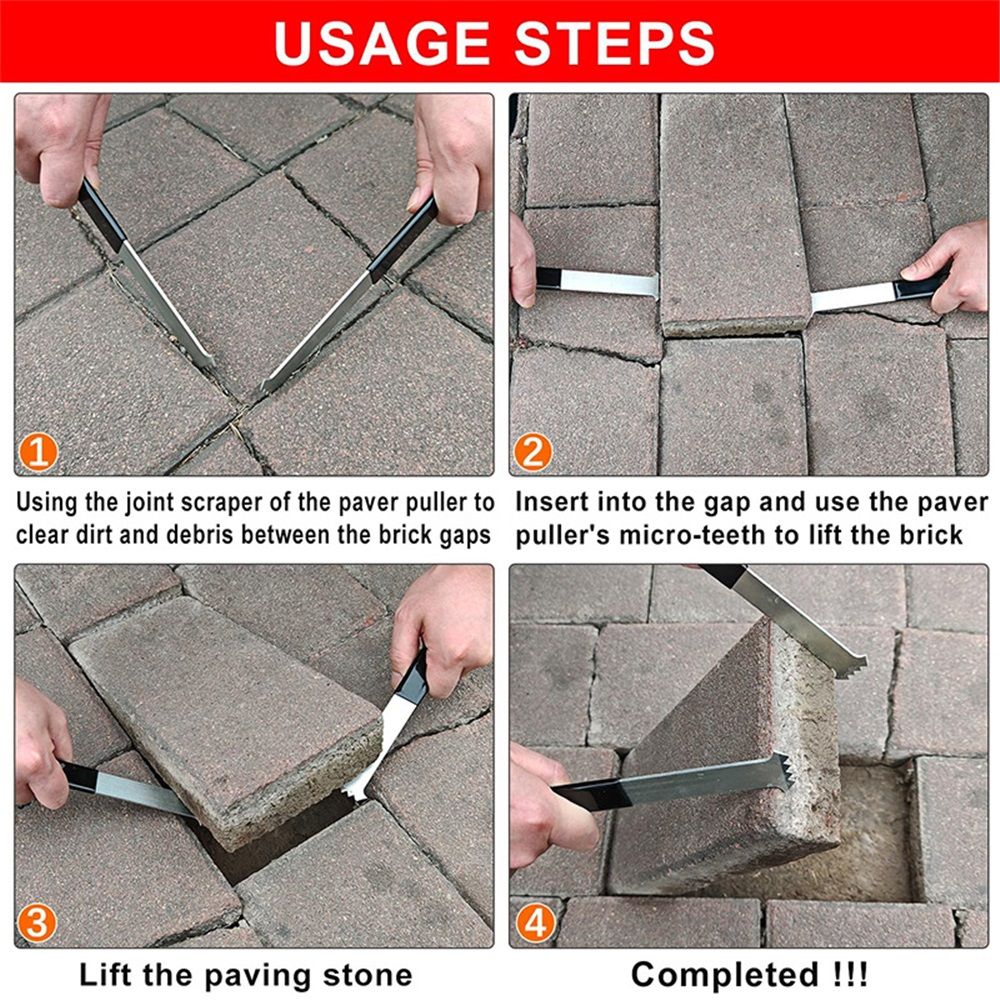 Paver Removal Tool, 2 Pcs Paver Puller Tool With Double Joint Scraper, Micro-Tooth Groove And Non-Slip Rubber Handle, Paver Extractor Tool For For Garden, Lawn, Patio, Brick, Block & Paver Replacement - Image 4