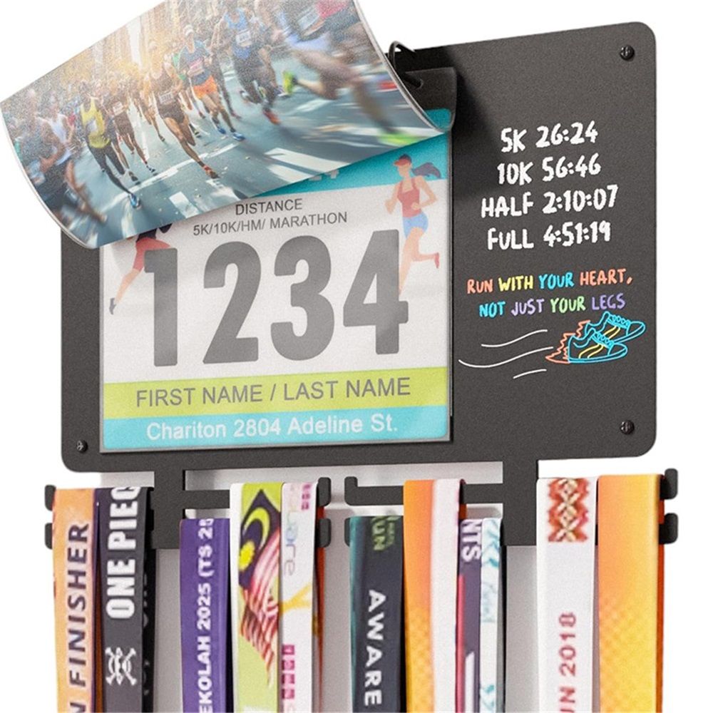 Medal Hanger Display for Runners, Marathon Medal Holder Display Wall Hanger and Race Bib Boards Holder with Chalkboard Marker - Image 2