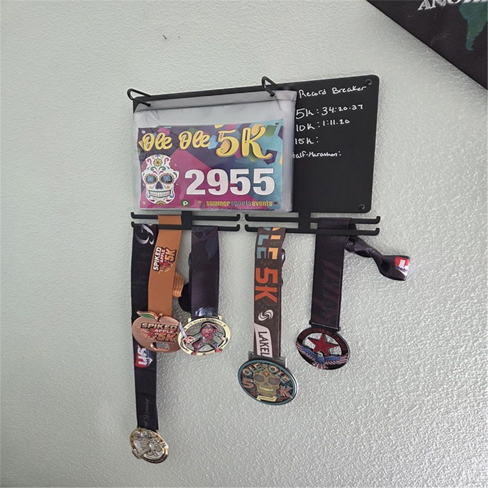 Medal Hanger Display for Runners, Marathon Medal Holder Display Wall Hanger and Race Bib Boards Holder with Chalkboard Marker - Image 5