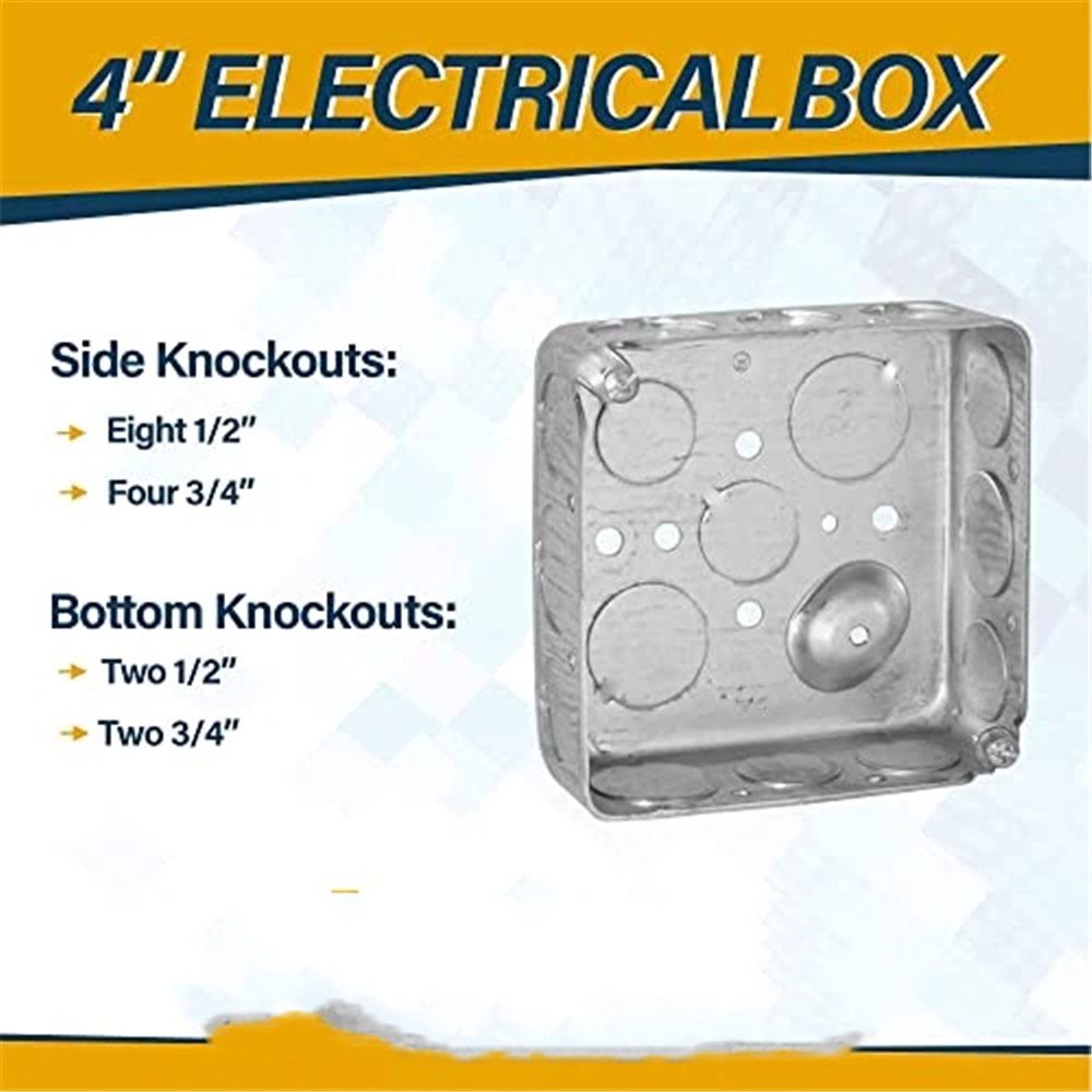 (4 Pack) 4'' Square Electrical Box, Drawn Construction, Raised Ground,Capacity, 1-1/2'' Deep, Galvanized Steel, Combination Screw Heads - Image 3