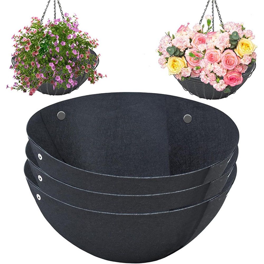 3PCS 16 Inch Round Hanging Basket Liners Fabric Hanging Plant Liners Non-Woven Planter Liners Black Felt Liners Replacement Inserts for Hanging Baskets Outdoor Plants - Image 2