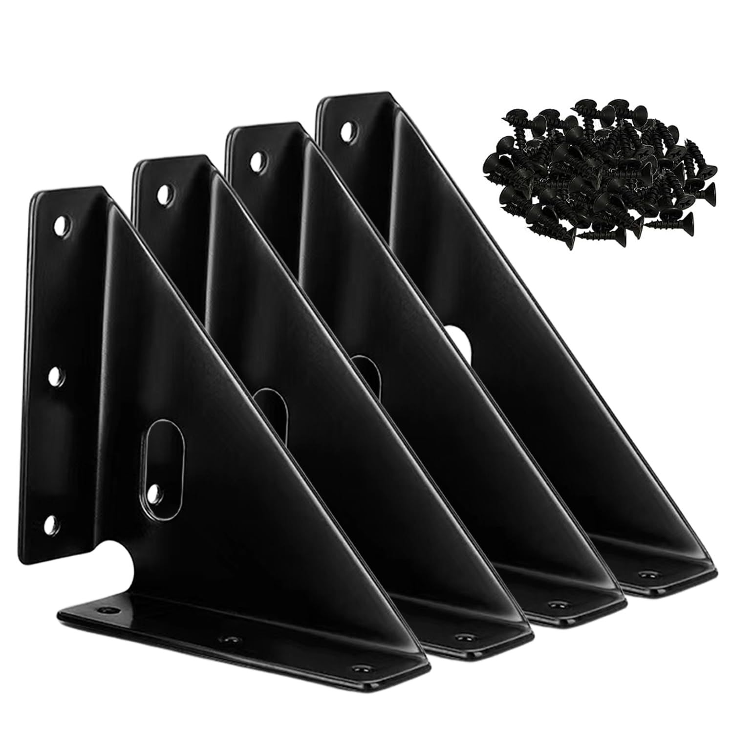 Heavy Duty Gusset Joints 4 Pcs,  Bracket Corner Brace Bracket Fasteners, Furniture Shelf Support Joint Fasteners for Table, Cabinet Bed Stabilization (Black) 86mm x 86mm - Image 1