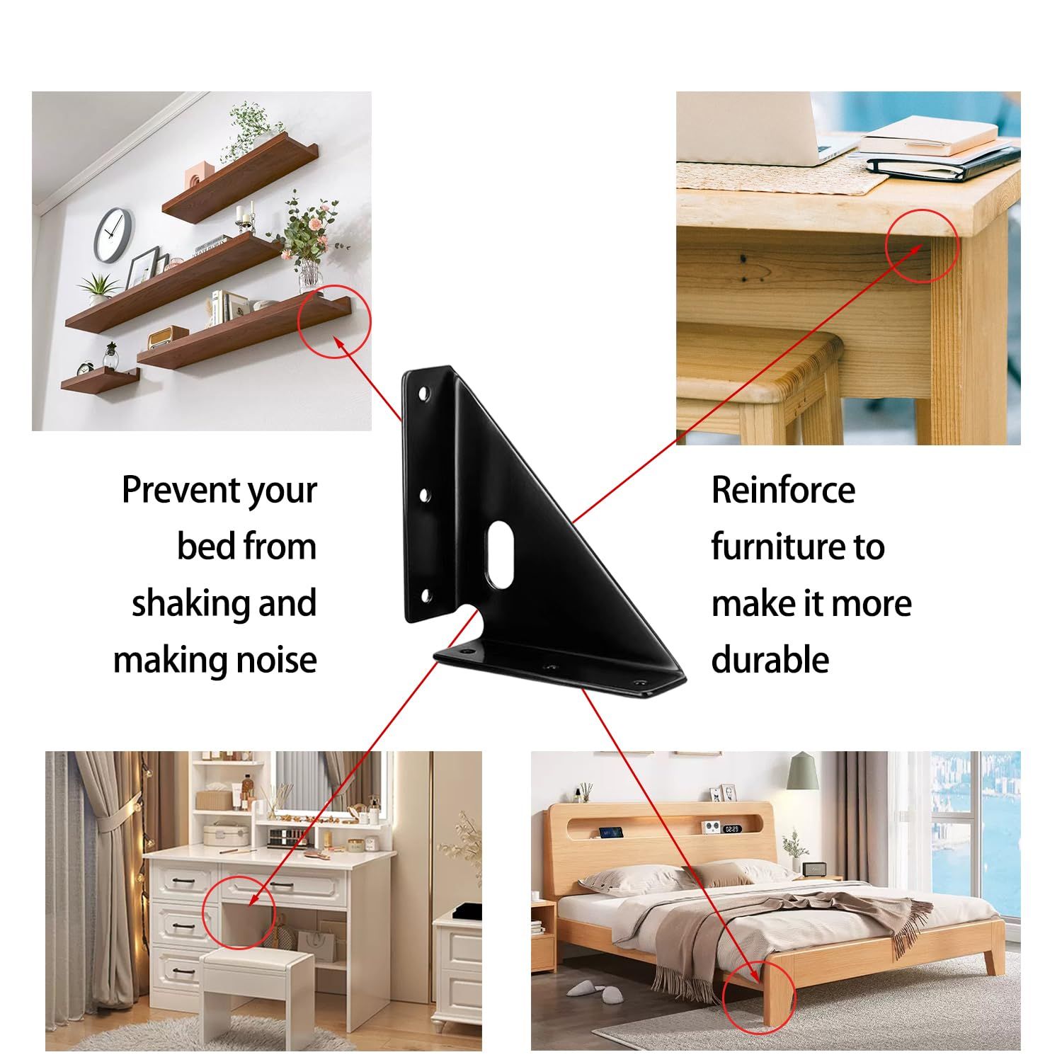 Heavy Duty Gusset Joints 4 Pcs,  Bracket Corner Brace Bracket Fasteners, Furniture Shelf Support Joint Fasteners for Table, Cabinet Bed Stabilization (Black) 86mm x 86mm - Image 4