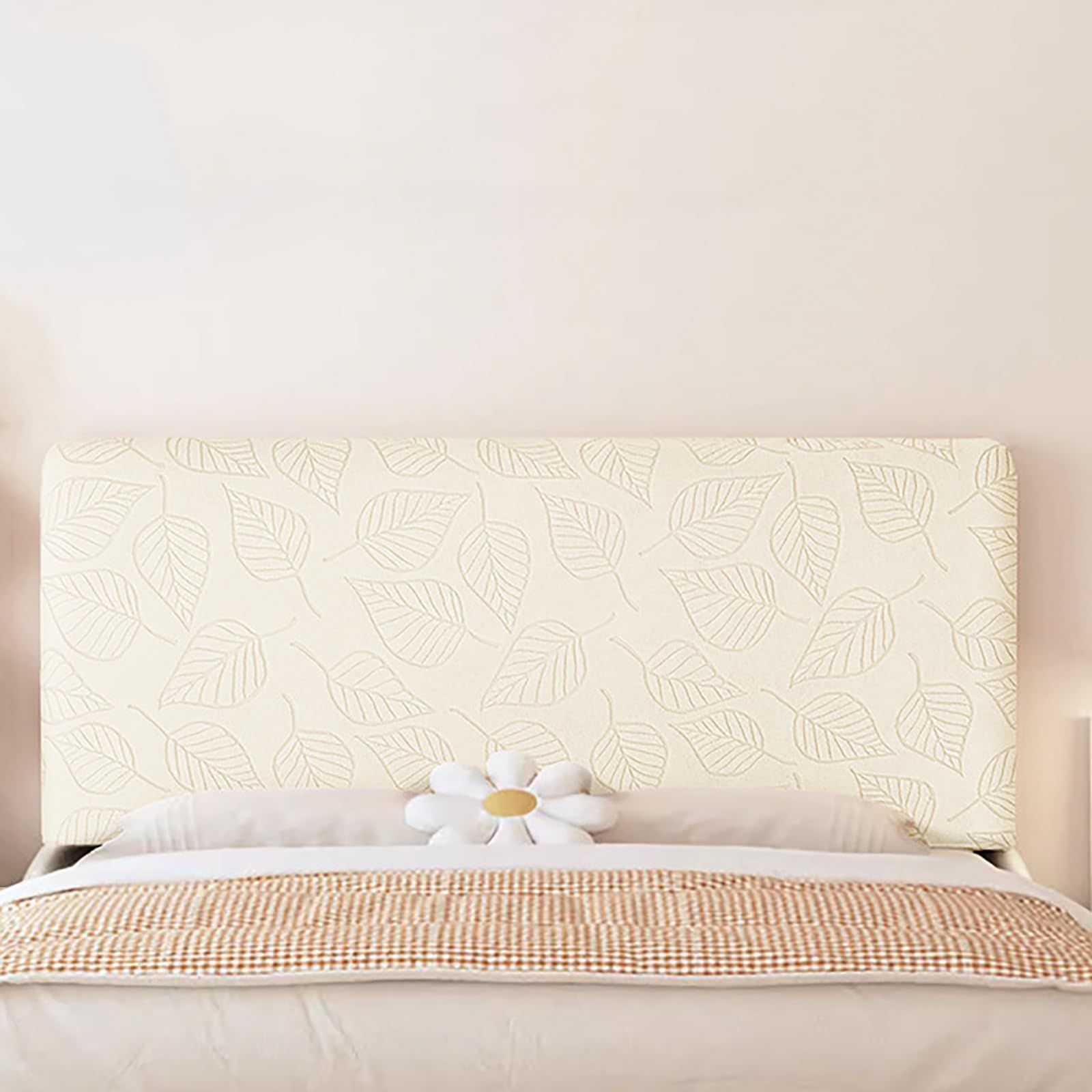 Stretch Bed Headboard Covers, Jacquard Fabric Headboard Slipcover, Soft Dustproof Protector Cover for Upholstered Headboard Queen King (Cream white 1.2m) - Image 2