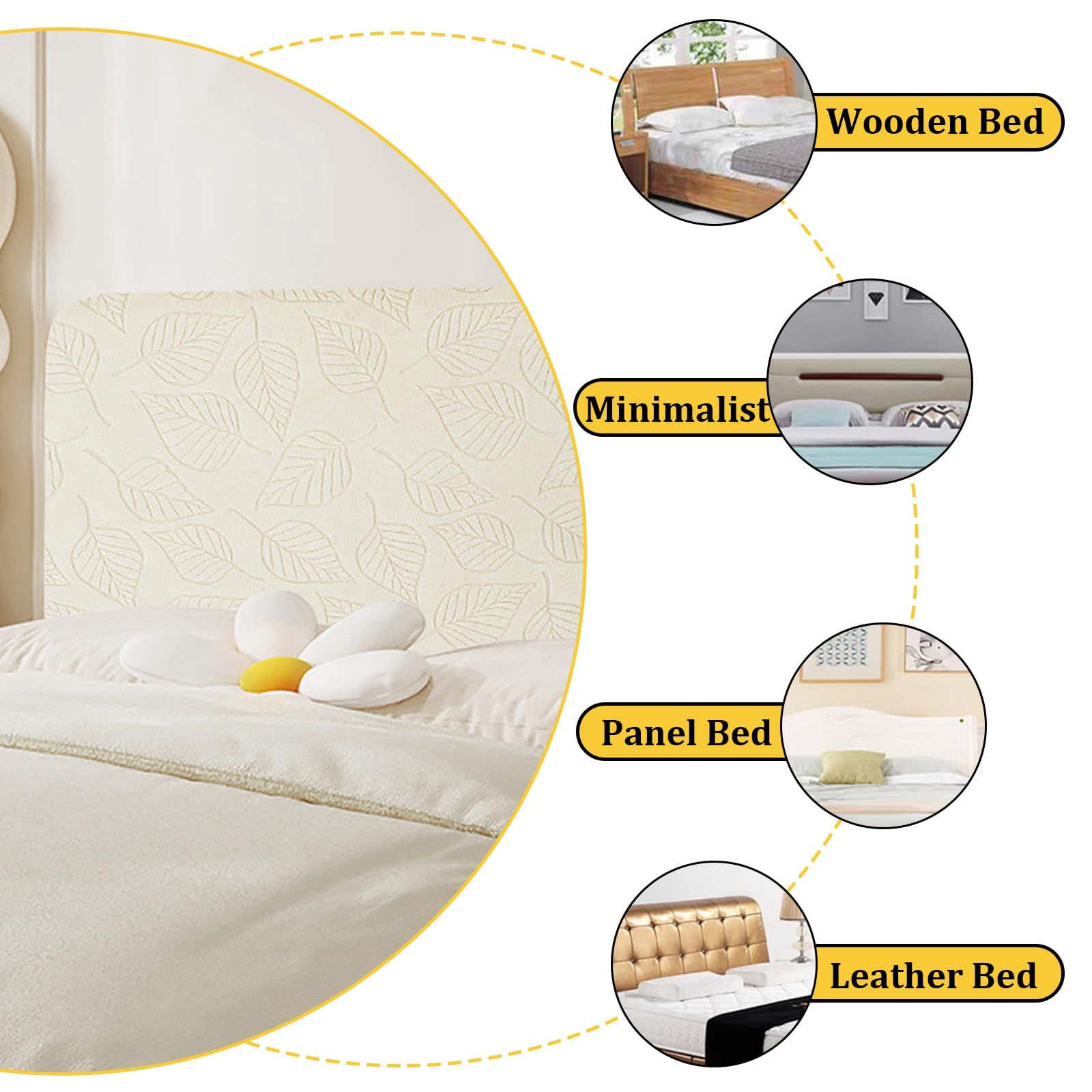 Stretch Bed Headboard Covers, Jacquard Fabric Headboard Slipcover, Soft Dustproof Protector Cover for Upholstered Headboard Queen King (Cream white 1.2m) - Image 5