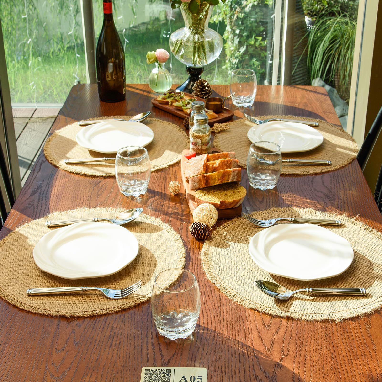 Round  Placemats Set of 12 Jute Rustic Place Mats for Dining Tables Heat Resistant Natural Farmhouse Table Mats Decor for Thanksgiving (Tassel) - Image 4