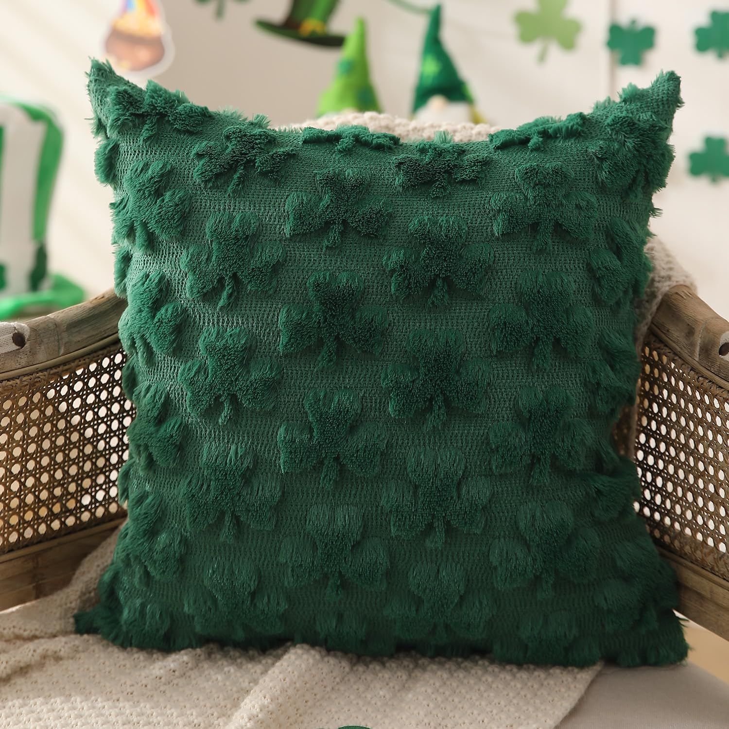 Pillowcase 18x18 inches, set of 2 pieces, clover soft plush jacquard pillow, bedroom sofa, holiday home decoration - Image 2