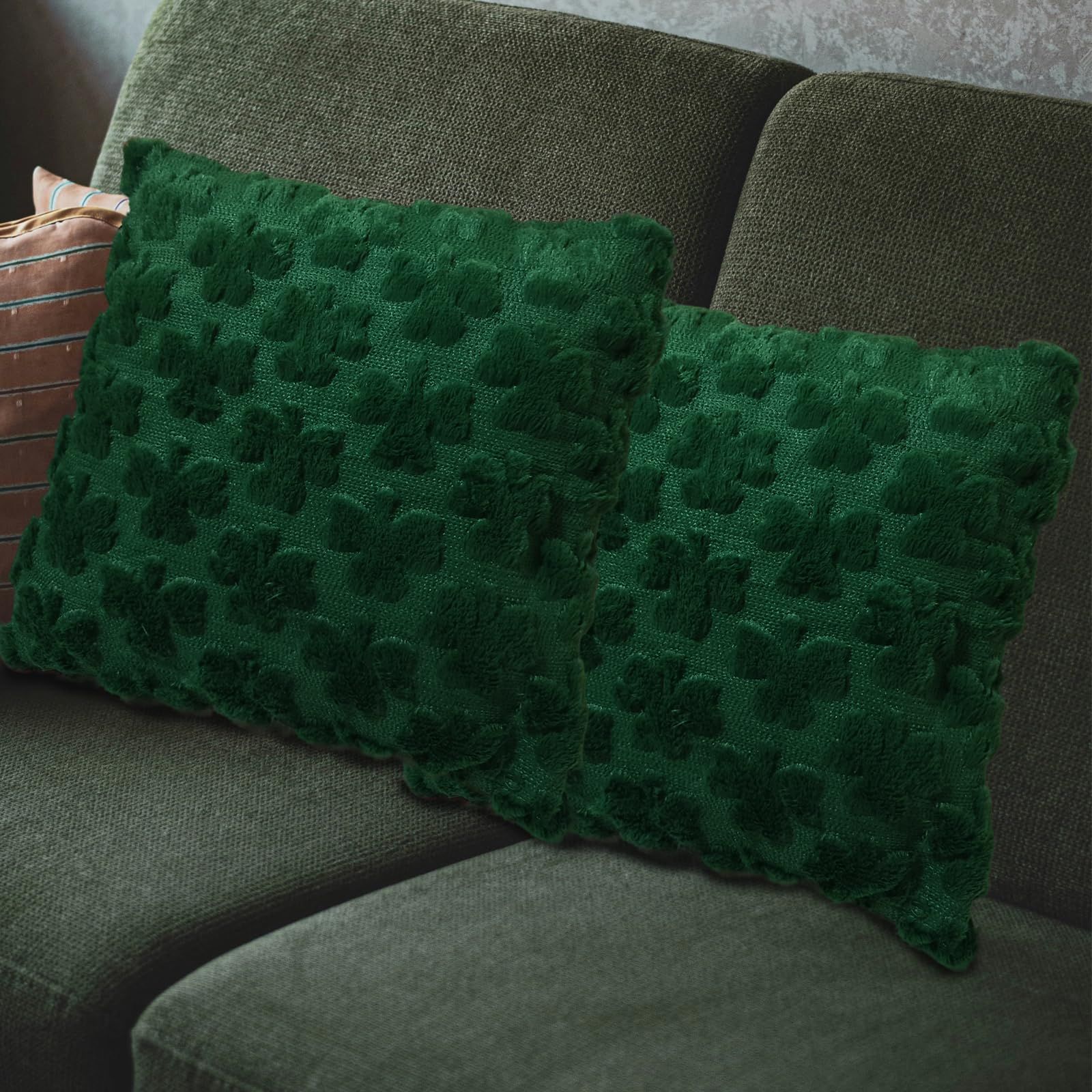 Pillowcase 18x18 inches, set of 2 pieces, clover soft plush jacquard pillow, bedroom sofa, holiday home decoration - Image 4