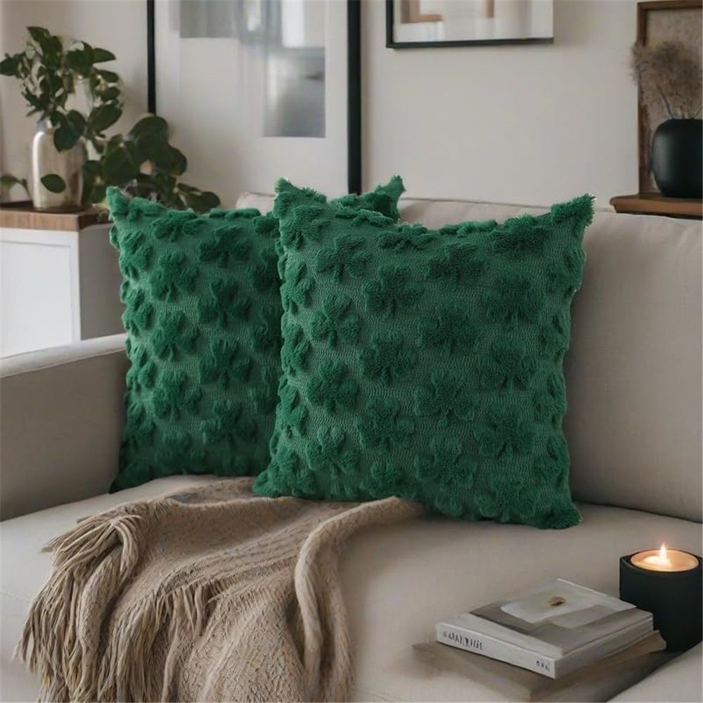 Pillowcase 18x18 inches, set of 2 pieces, clover soft plush jacquard pillow, bedroom sofa, holiday home decoration - Image 5