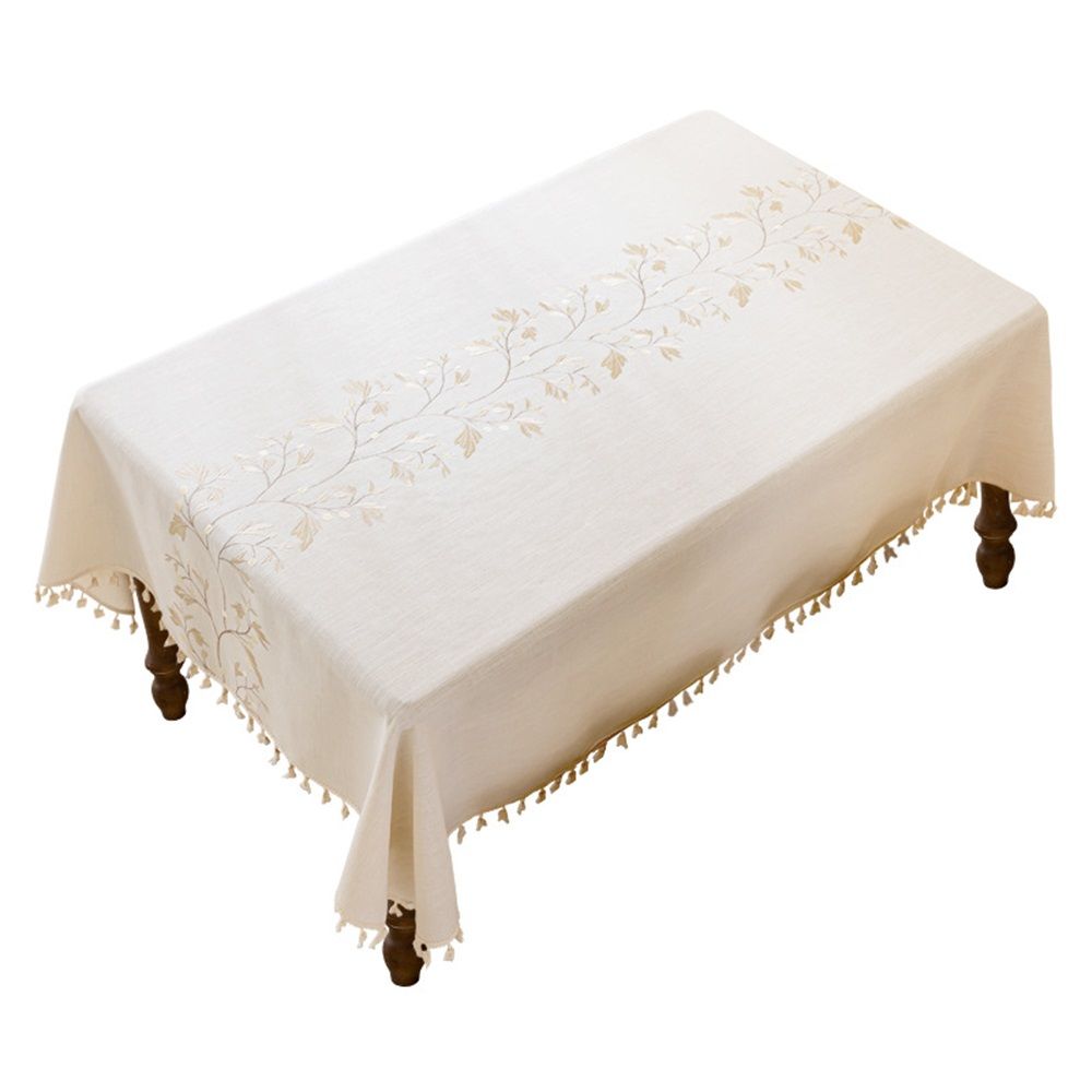 Cotton Linen Waterproof Tablecloth for Dining Table Farmhouse Kitchen Rectangle Table Cloth Coffee Wrinkle Free Tables Cover, Beige, Coffee Flower, 100*140cm - Image 1