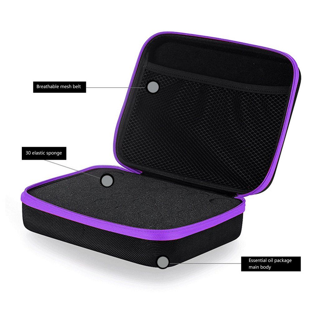 Essential Oils Carrying Case Holds, 30 Bottles 5ml, 10ml, 15ml Bottles Storage Organizer Bag Hard Shell EVA（Purple） - Image 4