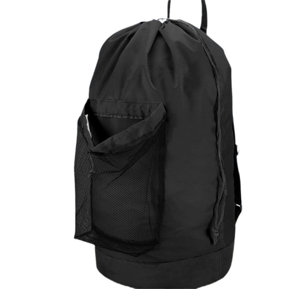 Backpack Laundry Bag, Laundry Backpack with Shoulder Straps and Mesh Pocket Durable Nylon Clothes Hamper Bag with Drawstring Closure for College,  (Black) - Image 1