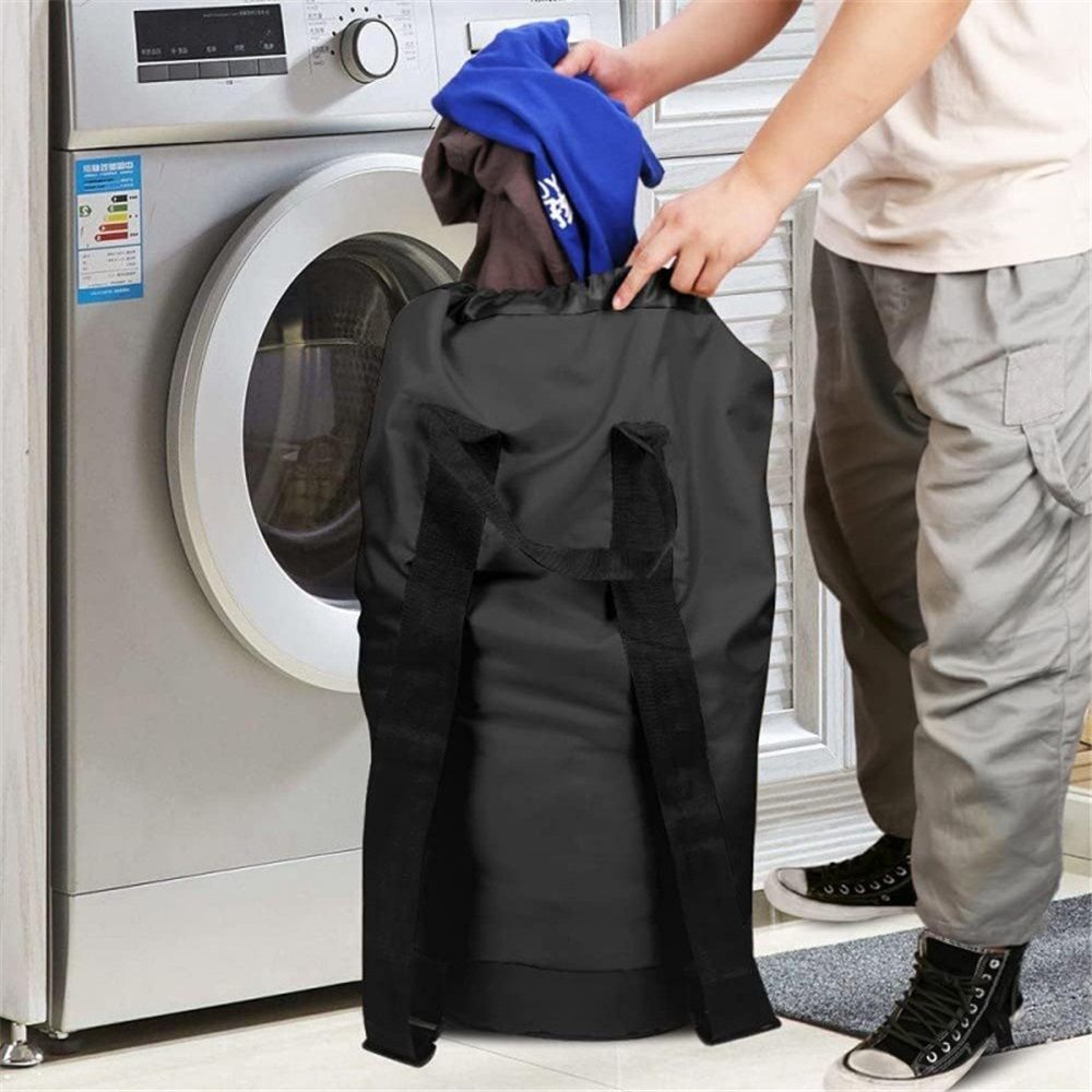 Backpack Laundry Bag, Laundry Backpack with Shoulder Straps and Mesh Pocket Durable Nylon Clothes Hamper Bag with Drawstring Closure for College,  (Black) - Image 3