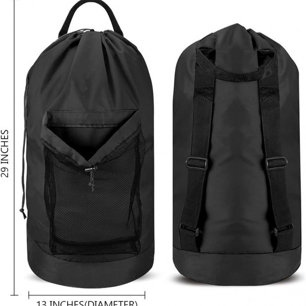 Backpack Laundry Bag, Laundry Backpack with Shoulder Straps and Mesh Pocket Durable Nylon Clothes Hamper Bag with Drawstring Closure for College,  (Black) - Image 5