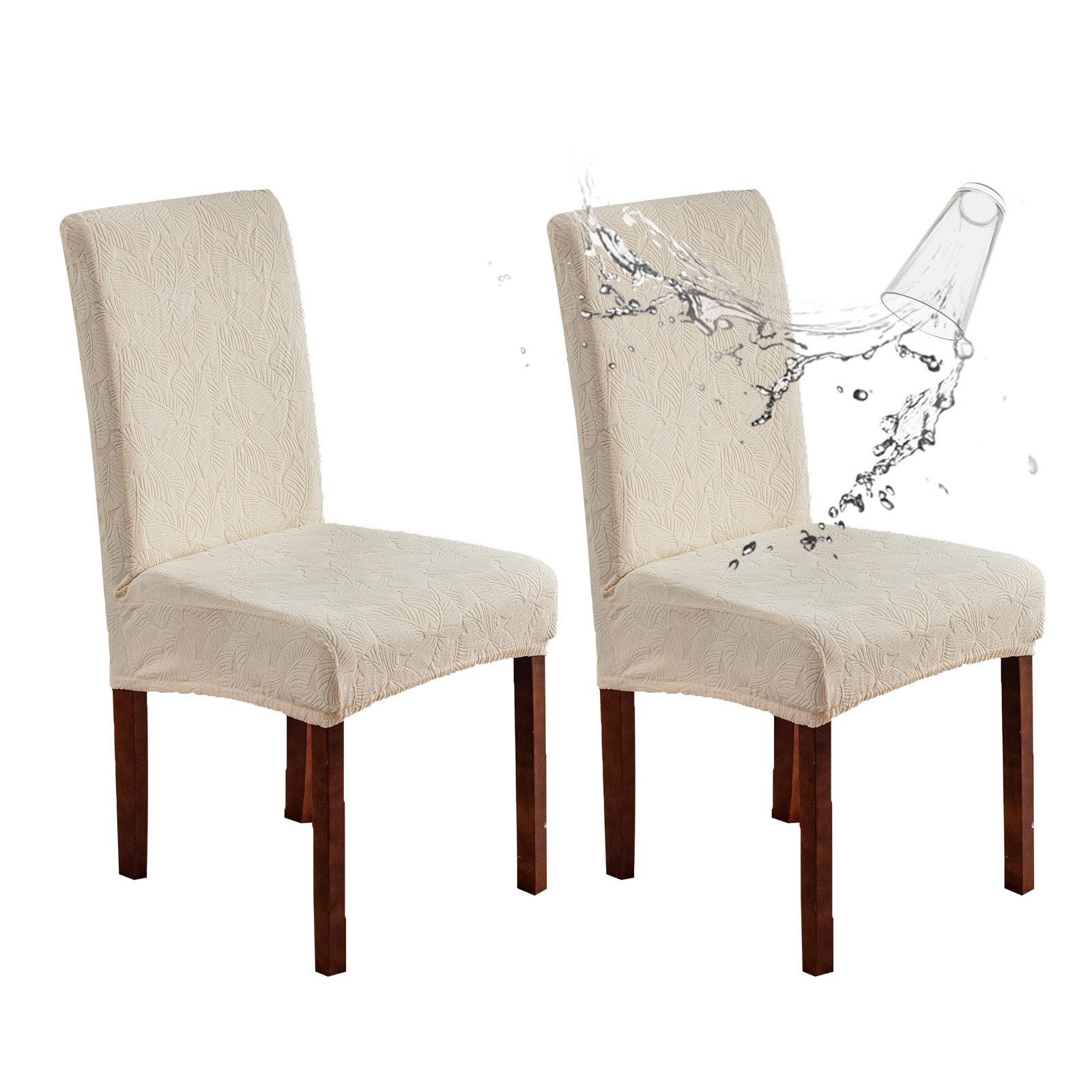 Waterproof Chair Covers for Dining Room, Stretch Jacquard Dining Chair Slipcovers Removable Washable Chair Protector for Kitchen, Hotel, Restaurant (beige, 2 PCS) - Image 1