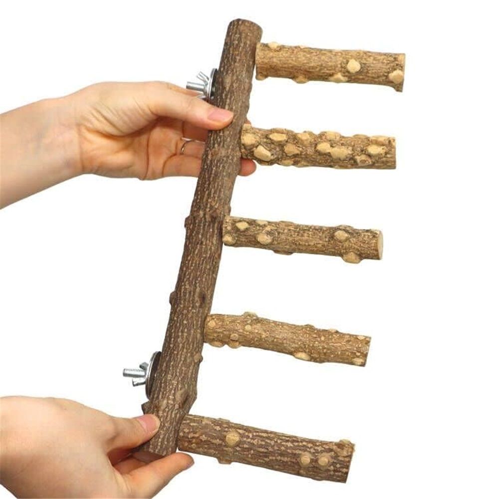 Bird Ladder Perch Cage Nature Wood Stand Parrot Chew Toy for Small Medium Parrot Animal - Image 1