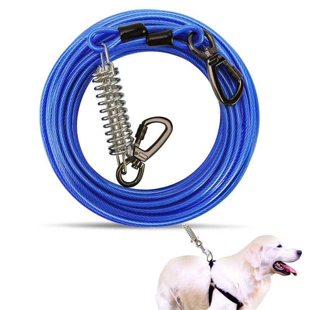 3m Dog Tie Out Cable with Spring, Shock Absorbing Tether Chains for Outside Aavilable in  Heavy Duty Leads for Yard for Medium & Large Dogs Up  , Blue - Image 1