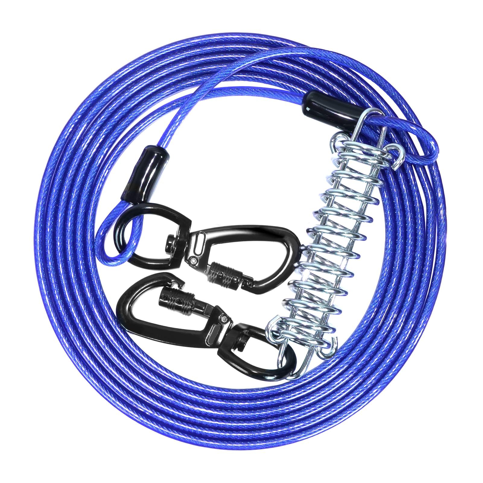 3m Dog Tie Out Cable with Spring, Shock Absorbing Tether Chains for Outside Aavilable in  Heavy Duty Leads for Yard for Medium & Large Dogs Up  , Blue - Image 3