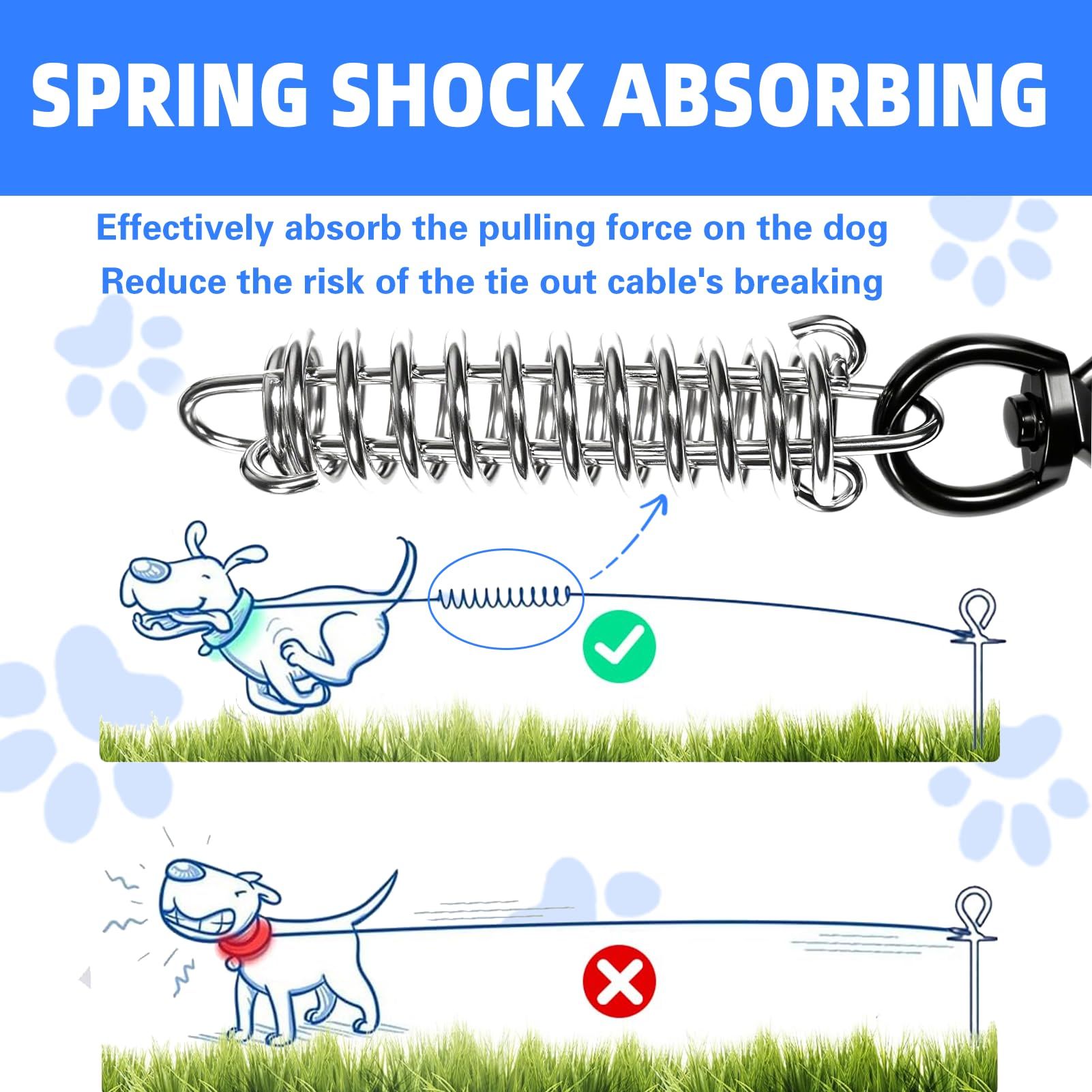 3m Dog Tie Out Cable with Spring, Shock Absorbing Tether Chains for Outside Aavilable in  Heavy Duty Leads for Yard for Medium & Large Dogs Up  , Blue - Image 5