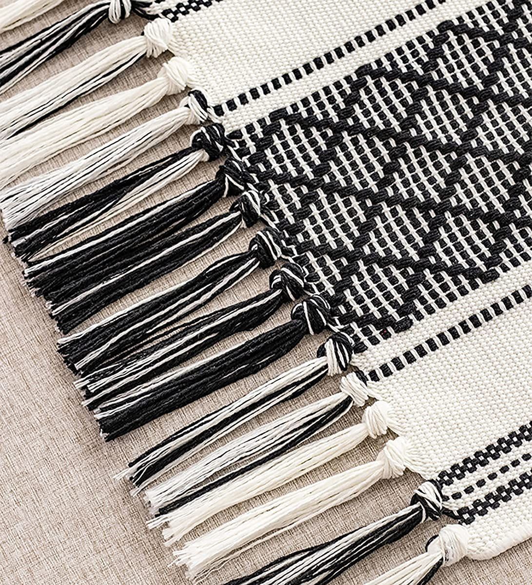 Boho Woven Table Runners Farmhouse Style with Tassels - Elegant Striped Table Decor for Dining Room, Wedding, Holiday, Party (Classic Black, 34*120cm) - Image 5