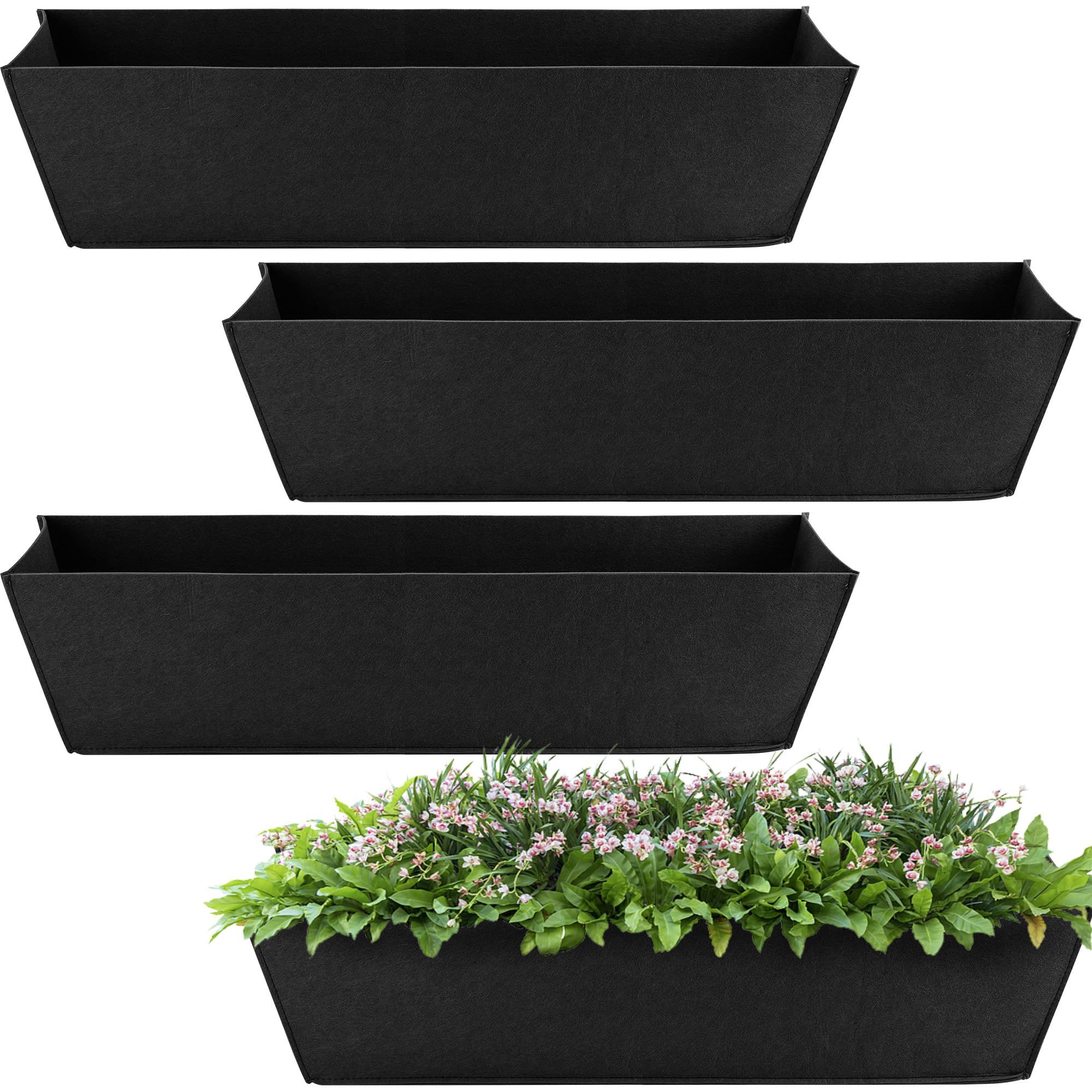4 Pcs 24in Fabric Plant Window Box Liners-Rectangular Non-Woven Planter Basket Liner-Black Felt Flower Hanging Basket for Outdoor Garden Wall Hanging Planter Flower Vegetables - Image 2