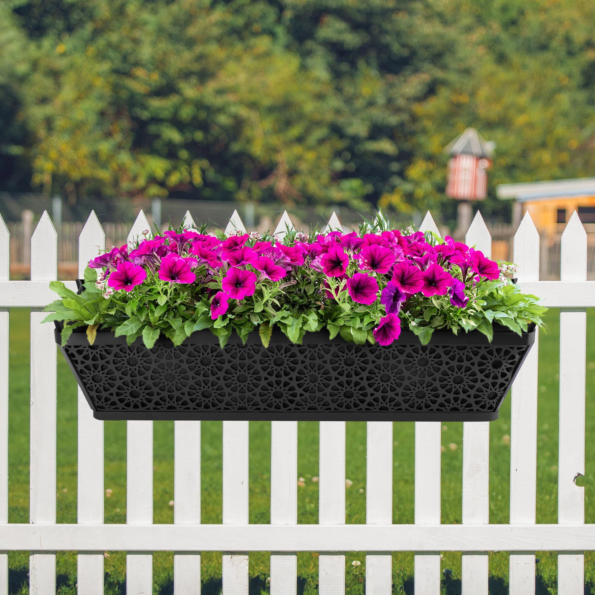 4 Pcs 24in Fabric Plant Window Box Liners-Rectangular Non-Woven Planter Basket Liner-Black Felt Flower Hanging Basket for Outdoor Garden Wall Hanging Planter Flower Vegetables - Image 3