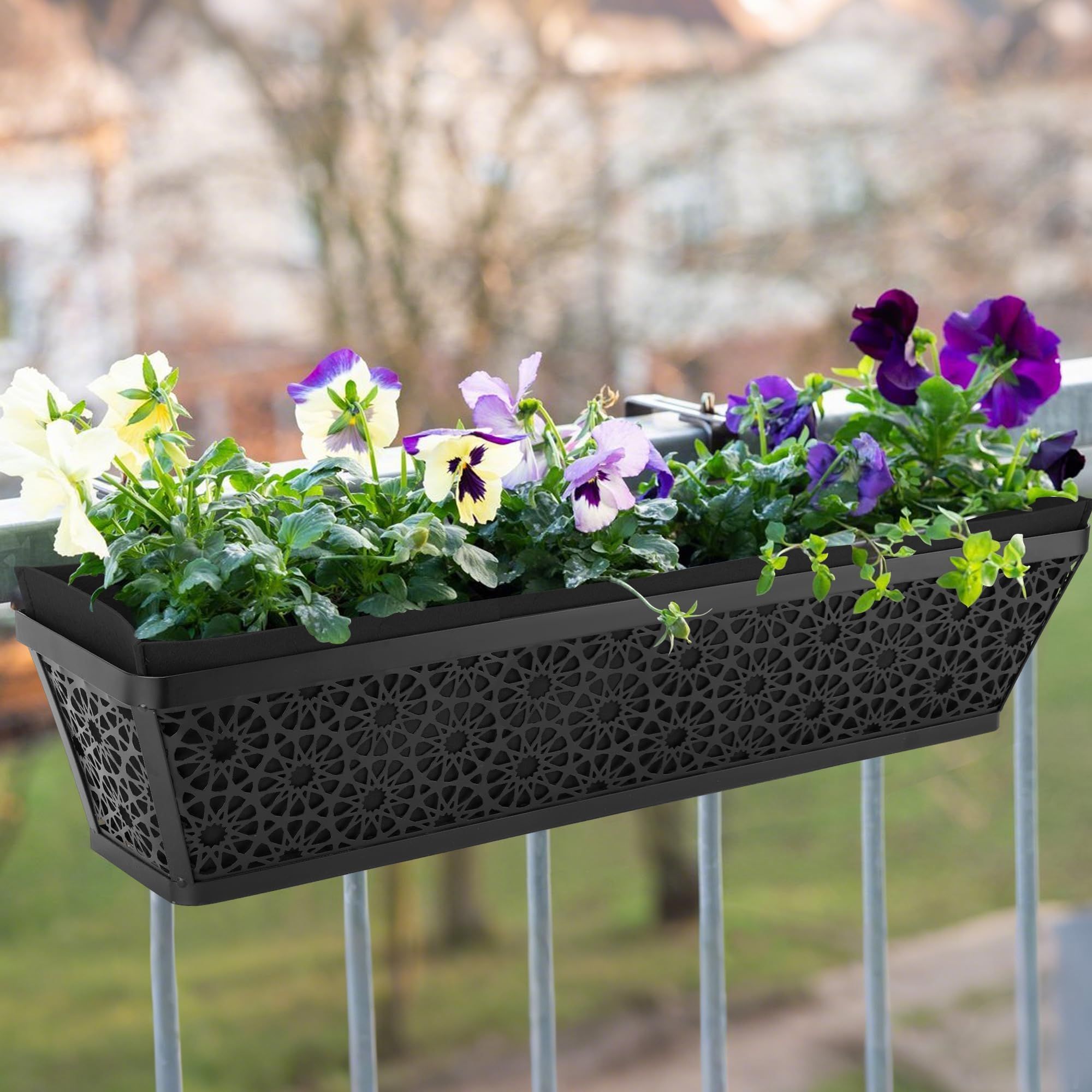 4 Pcs 24in Fabric Plant Window Box Liners-Rectangular Non-Woven Planter Basket Liner-Black Felt Flower Hanging Basket for Outdoor Garden Wall Hanging Planter Flower Vegetables - Image 4