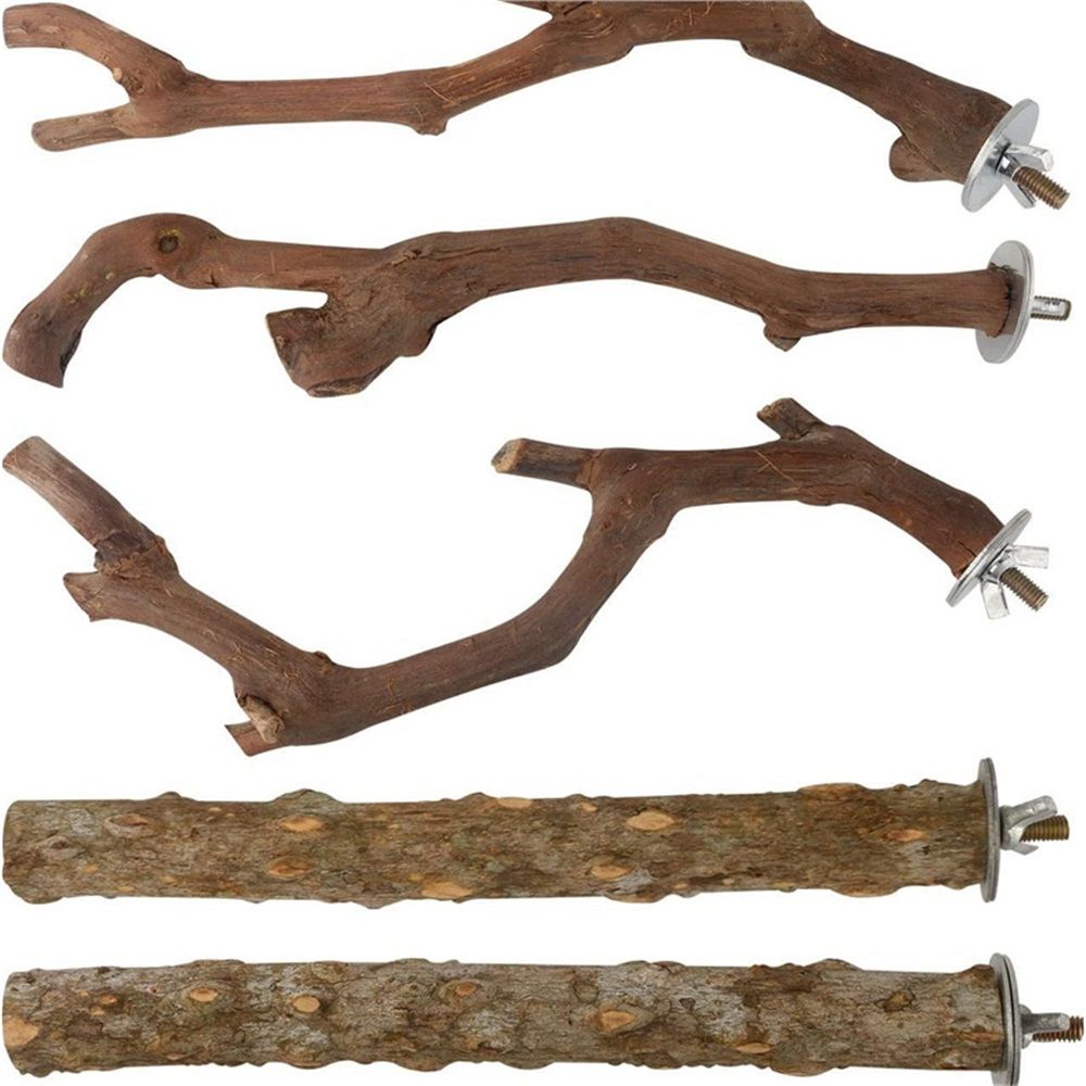 5PCS Bird Perch Stand Natural Wooden Parrot Stand Branch,3 Grape Wood Perch,2 Stand,Paw Grinding Fork Parakeet Chewing Stick Exercise Training （25cm） - Image 1