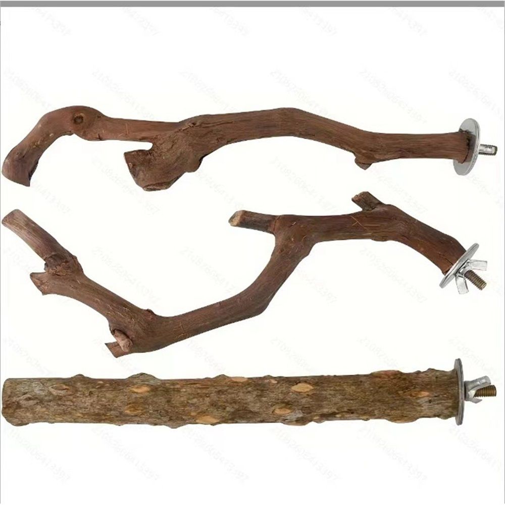 5PCS Bird Perch Stand Natural Wooden Parrot Stand Branch,3 Grape Wood Perch,2 Stand,Paw Grinding Fork Parakeet Chewing Stick Exercise Training （25cm） - Image 3