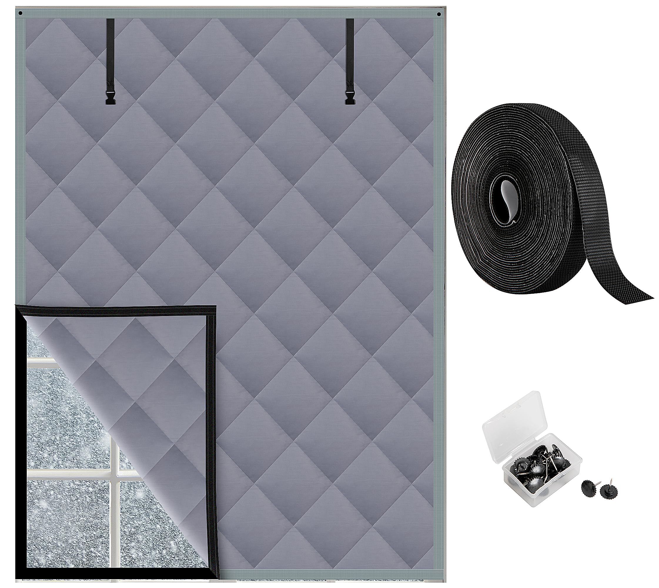 26*38in Winter Insulated Window Curtain-Oxford Thermal Insulated Window Blanket with Fastener-Gray Window Insulation Kit for Winter Keeping Warm - Image 1